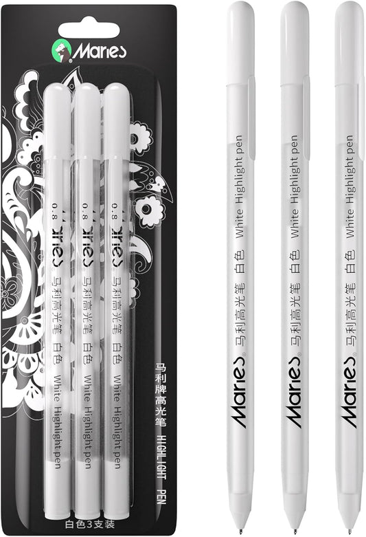 RVOGJP White Gel Pen Set, 3 Pack, 1mm Gel Ink Pens Opaque White Archival Ink Pens for Black Paper Drawing, Sketching, Illustration, Card Making, Bullet Journaling