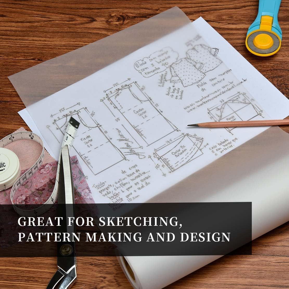 SEMLEART Artit's Tracing Paper roll,32lb/50gsm,12 inch x 25 Yard,Translucent Tracing Paper for Pencil, Marker and Ink - Trace Images, Sketching,Drawing