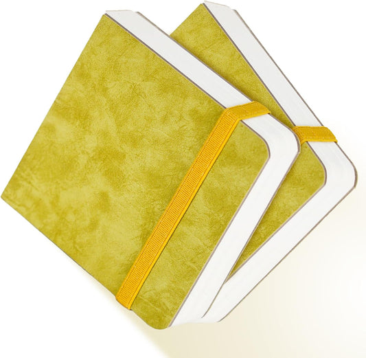 Funto Watercolor Journal 2-Pack, 3.9x3.9, 44 Pages Each,Hot-Pressed 100% Cotton, PU Leather Green Hard Cover, Art Supplies for Mixed Media