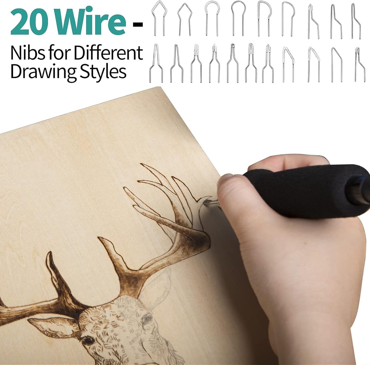 YIHUA 939-II Wood Burning Kit Station Pyrography pen 250~750℃/482~1382℉ Temperature Adjustable with 20 Wire Nibs, 1 stable pen holder, 2 stencils, 2 scrap wood, 1 S/S Tweezers, and 1 pliers (Green)