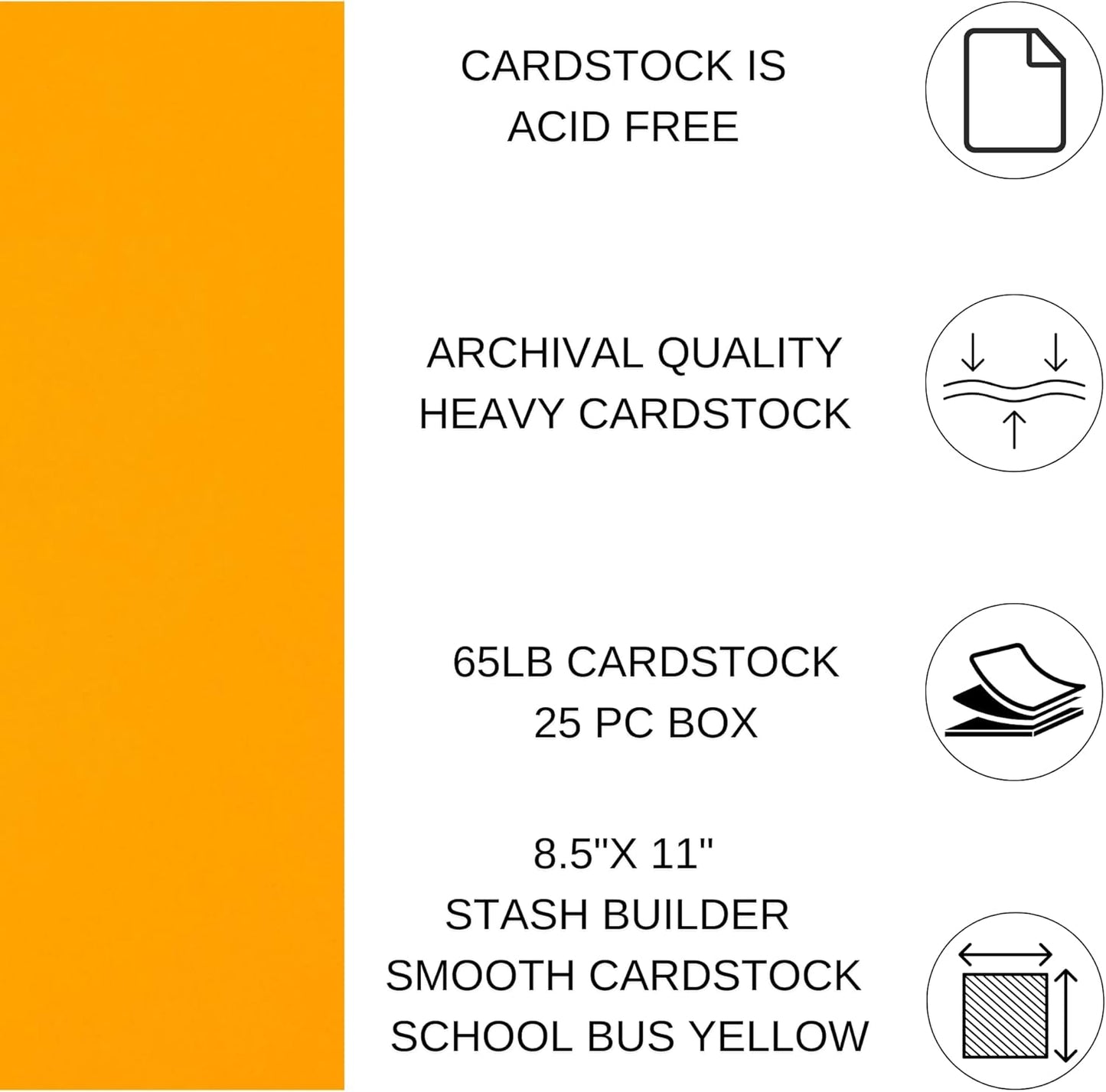 PA Paper Accents Stash Builder Cardstock 8.5" x 11" School Bus Yellow, 65lb Colored cardstock Paper for Card Making, Scrapbooking, Printing, Quilling and Crafts, 25 Piece Pack
