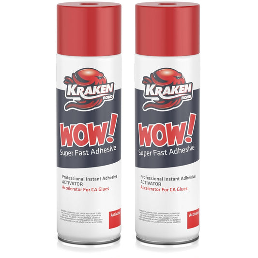 KRAKEN BOND Wow! Spray Adhesive Activator(2X16.9 Oz.) - Cyanoacrylate Super Glue Accelerator Spray for Plastic, Metal, Wood & PVC, CA Glue Activator | 2 Pack