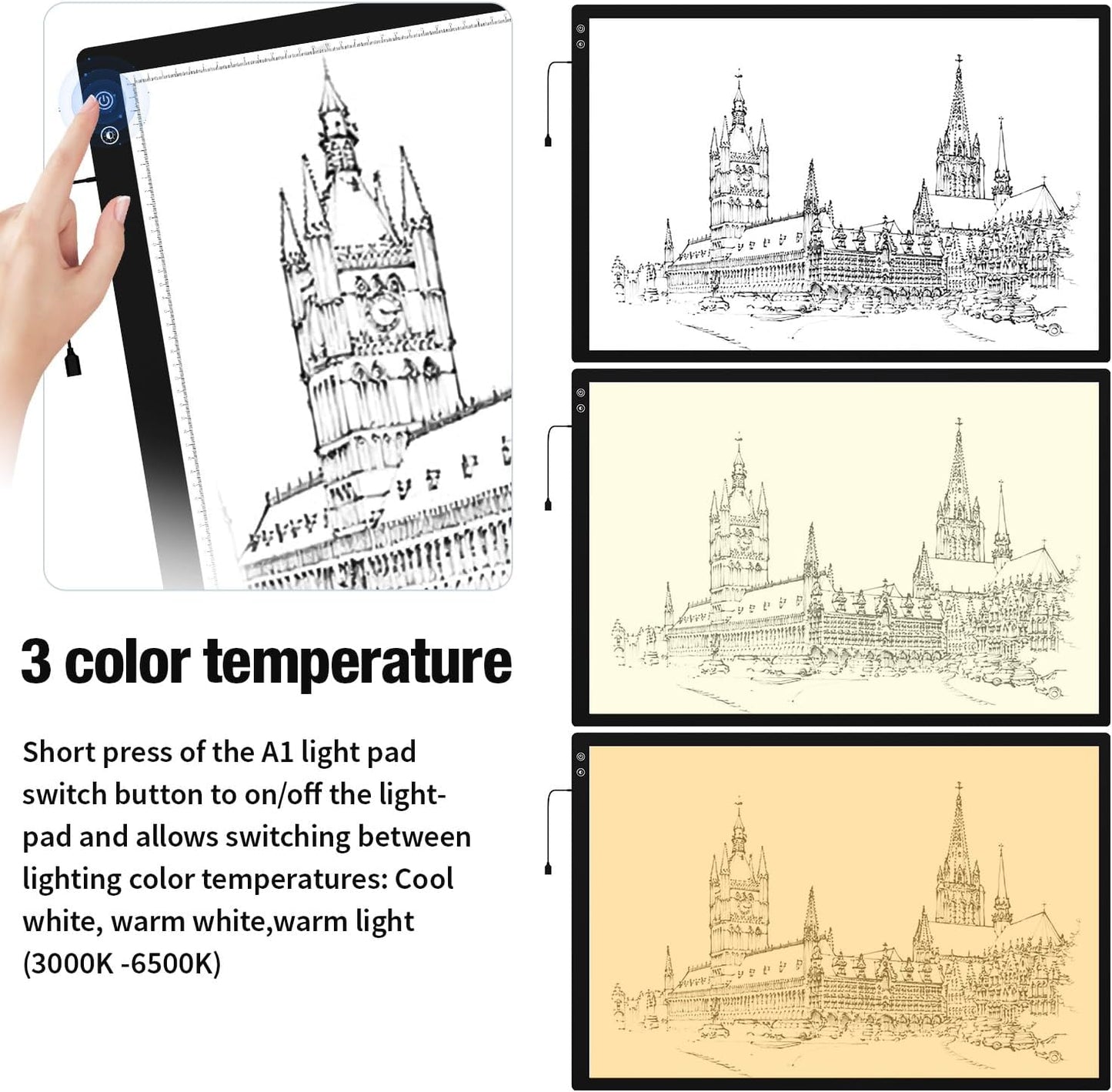 Zocelight A1(35.4''x 23.6'') Large Rechargeable Light Pad for Diamond Painting,6 Levels & Stepless Dimming Light Box for Tracing,3-Color Modes Light Board,Built-in 6000mAh Battery Light Table for Art