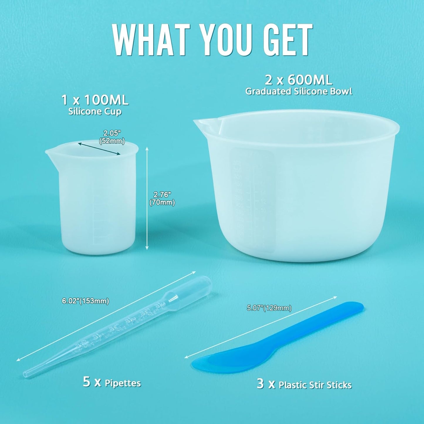 Silicone Resin Mixing Measuring Bowls 2Pcs 600ml/20oz for Resin Supplies, Thickened Reusable Silicone Bowl Cups for Epoxy Mixing, with Stir Sticks, Jewelry Making