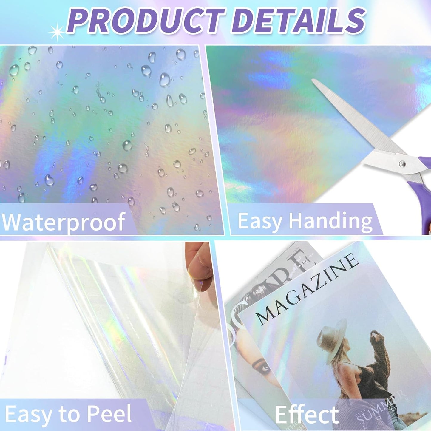 36 Sheets Holographic Sticker Paper,Holographic Laminate Sheets,A4 Size Clear Vinyl Sticker Sheets Self-Adhesive Rainbow Overlay Sheets,11.7 x 8.3 Inches（Laser）
