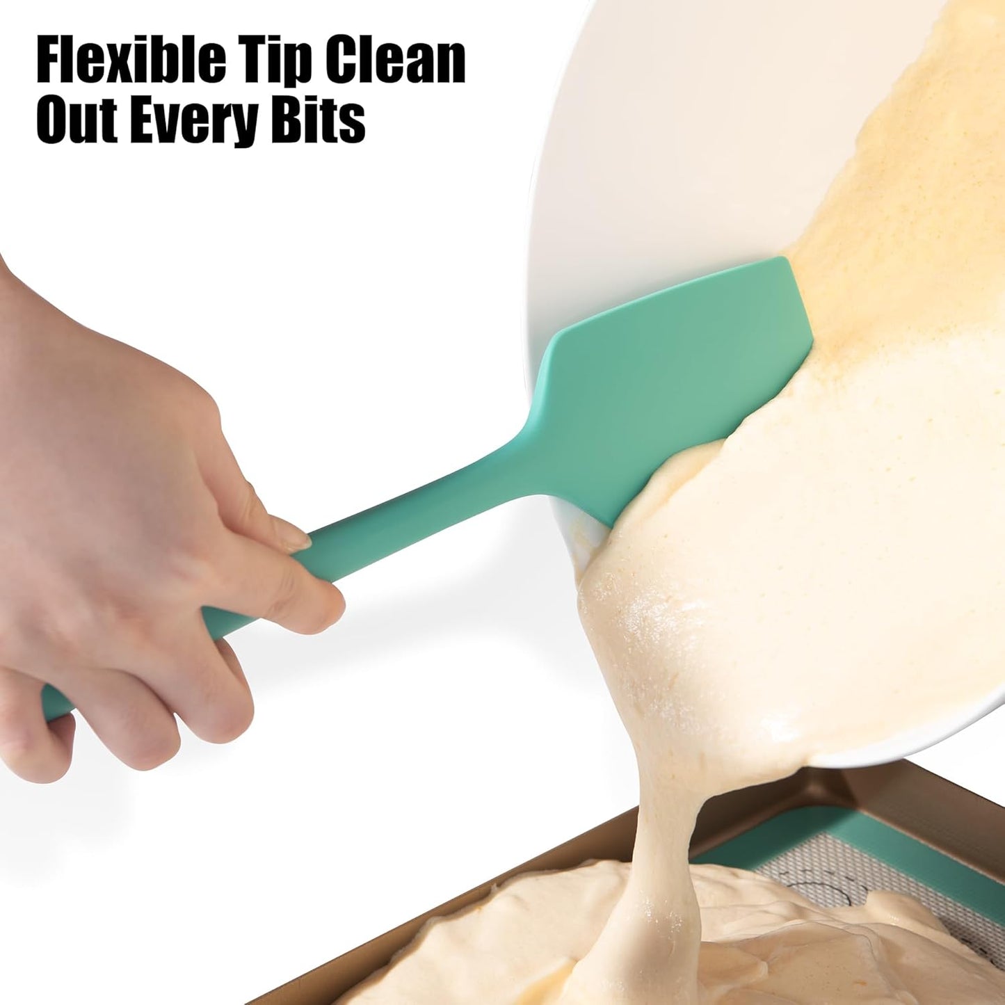 2-Piece Silicone Scraper & Spoon Spatulas: Doosu 600°F Heat Resistant Food Grade BPA Free Rubber Baking Flat Spatula Kitchen Cooking Spoonula for Mixing Scraping Folding Stirring Serving (Aqua Sky)