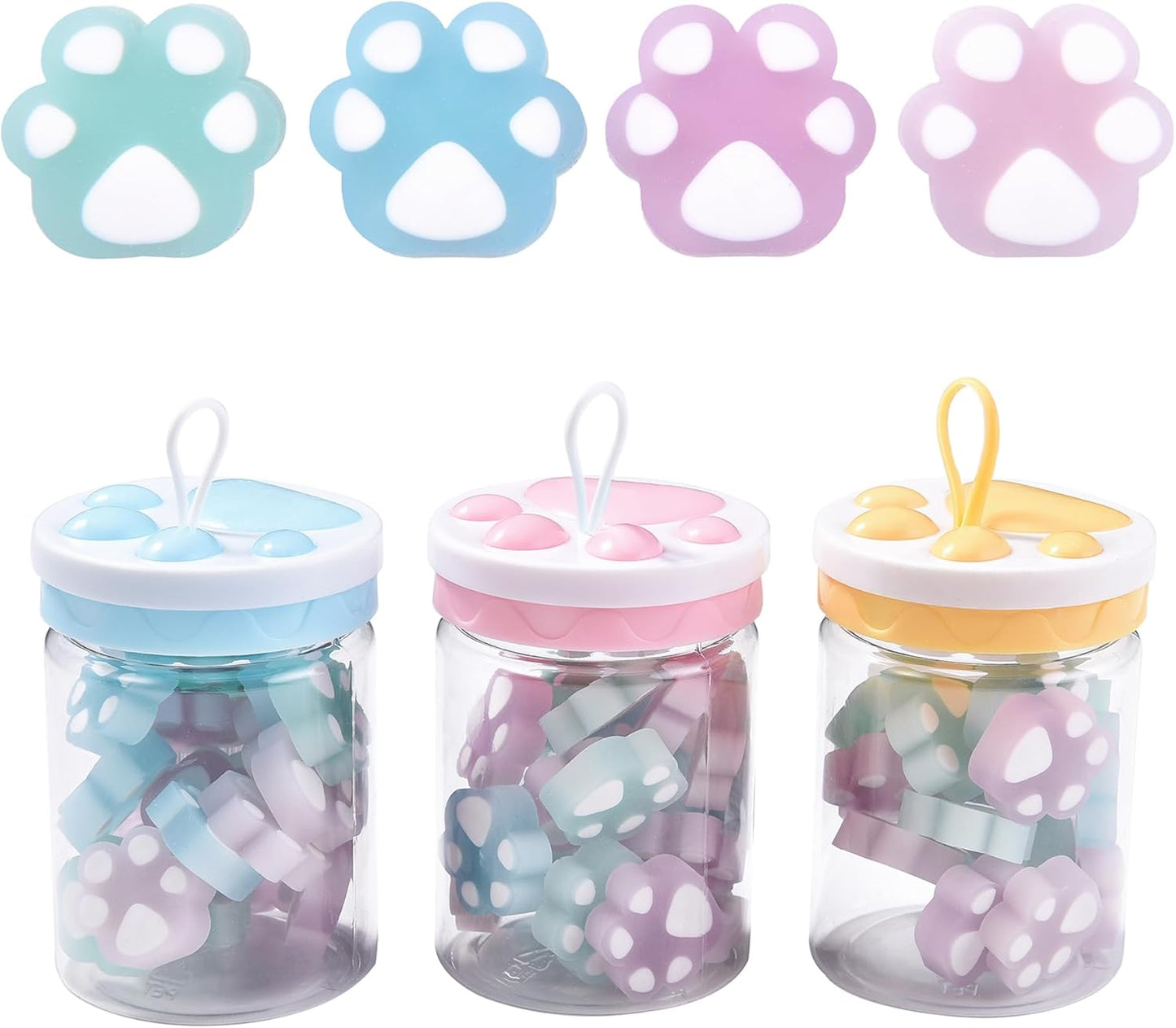 HILAZA 54Pcs Cat Paw Erasers for Kids, Fluorescent erasers, Kawaii Jelly Pencil Erasers Bulk for Office Supplies Classroom Rewards Party Favors