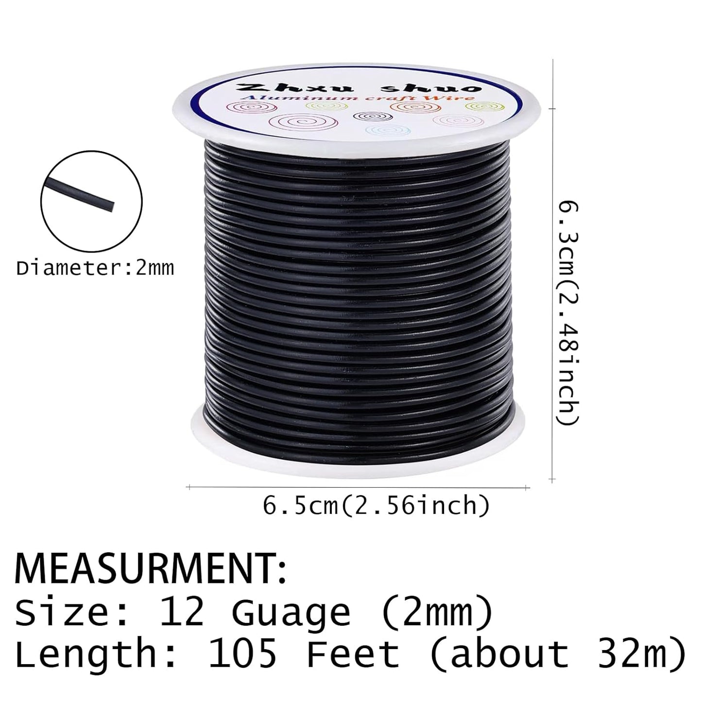12 Gauge(2mm) Aluminum Wire 35 Yards Anodized Metal Wire for Bonsai Armature Crafting Sculpting Jewelry Craft Making Beading Floral (Black, 12 Gauge)