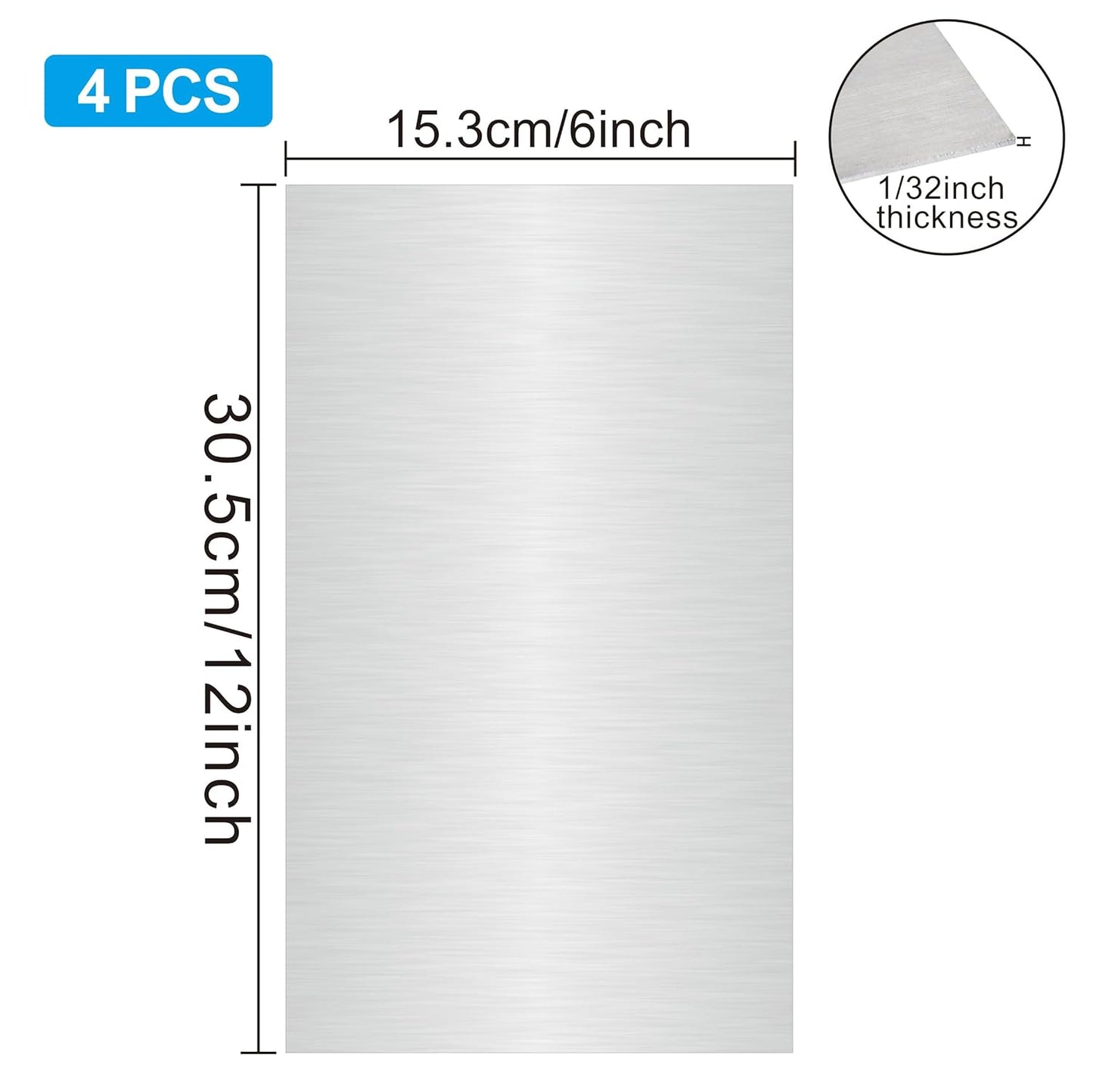 4PCS 6”x12”x1/32” 304 Stainless Steel Sheets Plate 304 Metal Stainless Steel Sheet Strip Plate (Brushed Finish) for Industry Machinery, DIY Engineer, Decoration(304)