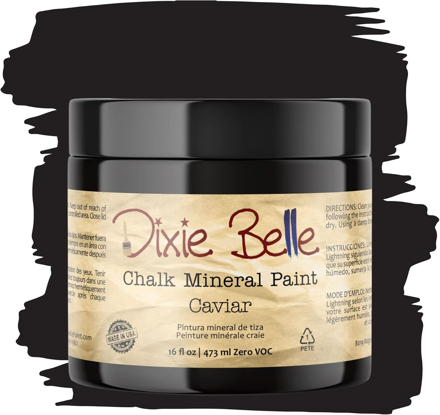 Dixie Belle Paint Company Chalk Finish Furniture Paint - Caviar (16oz) - Matte Black Chic Chalk Mineral DIY Furniture Paint