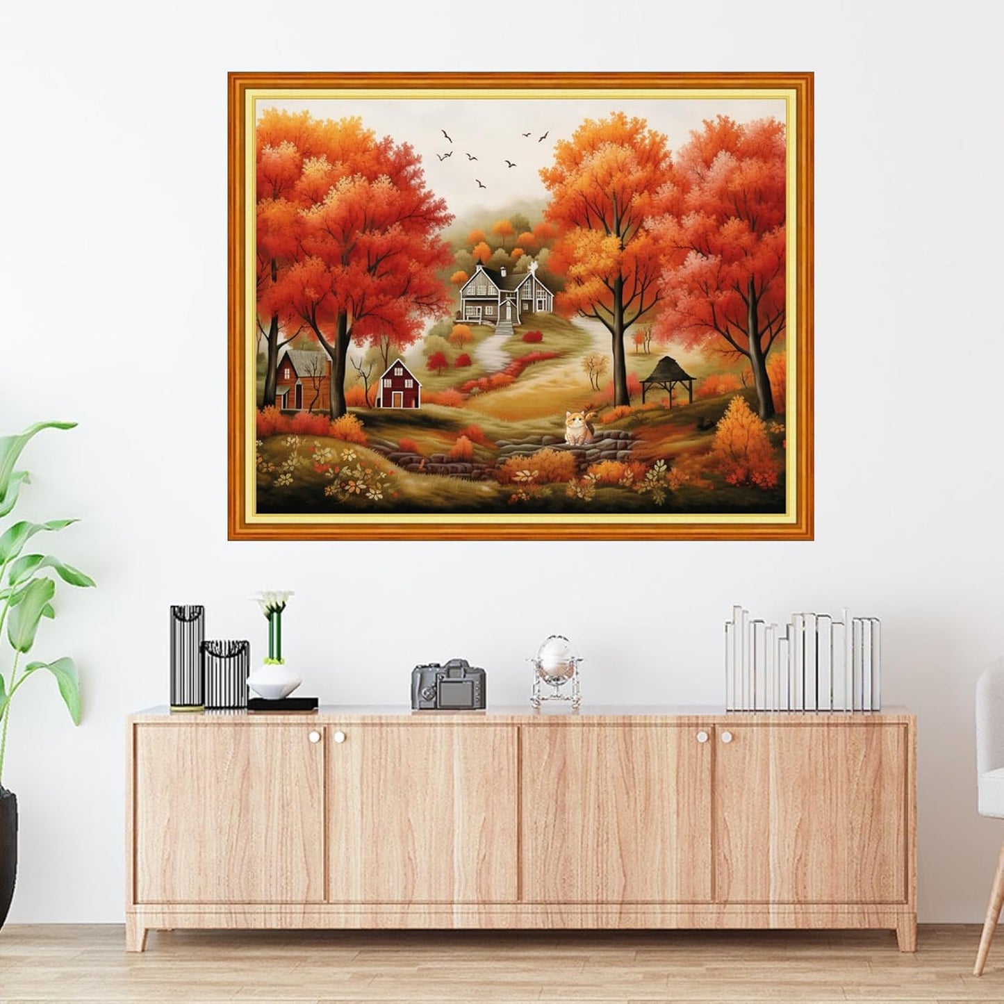 Foxdiviy Stamped Cross Stitch Kits Full Range of Embroidery Needlework Starter Kits for Beginners Adults 11CT Embroidery Patterns Art Crafts DIY Needlepoint Kits-Beautiful Home 16x20 inch