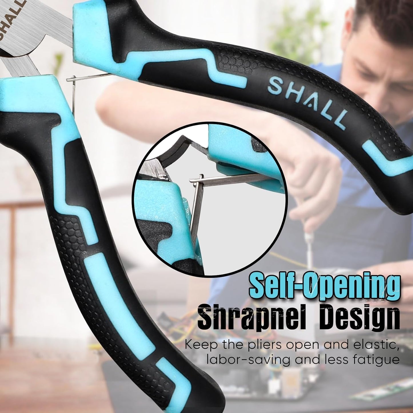 SHALL Mini Pliers Set, 6-Piece Small Pliers Tool Set Includes Needle Nose, Long Nose, Bent Nose, Diagonal, End Cutting and Linesman for Making Crafts, Electronic Repairing & Jewelry with Pouch