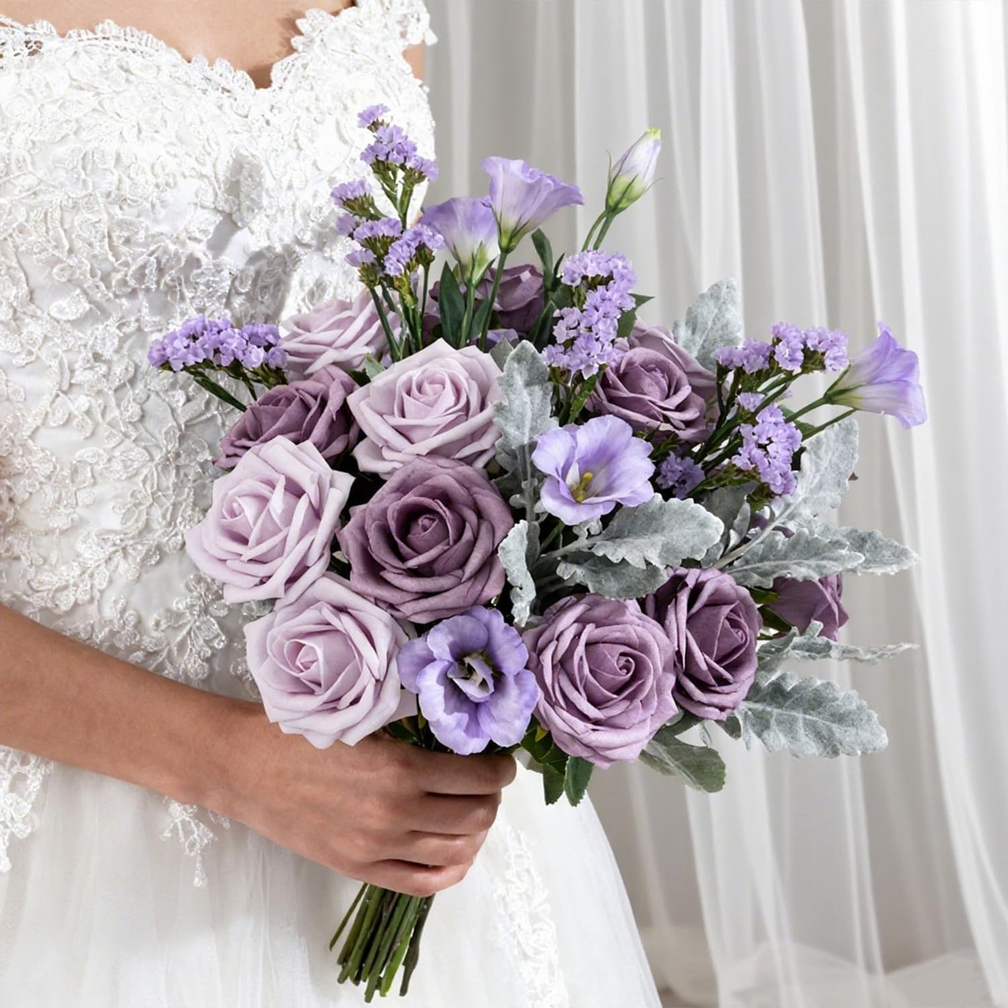 Artificial Flowers Foam Fake Roses 25pcs Series Purple Colors Roses with Stems for Home Decor DIY Wedding Bouquets Party Bridal Shower Centerpieces Faux Flower Arrangements Tables Decorations