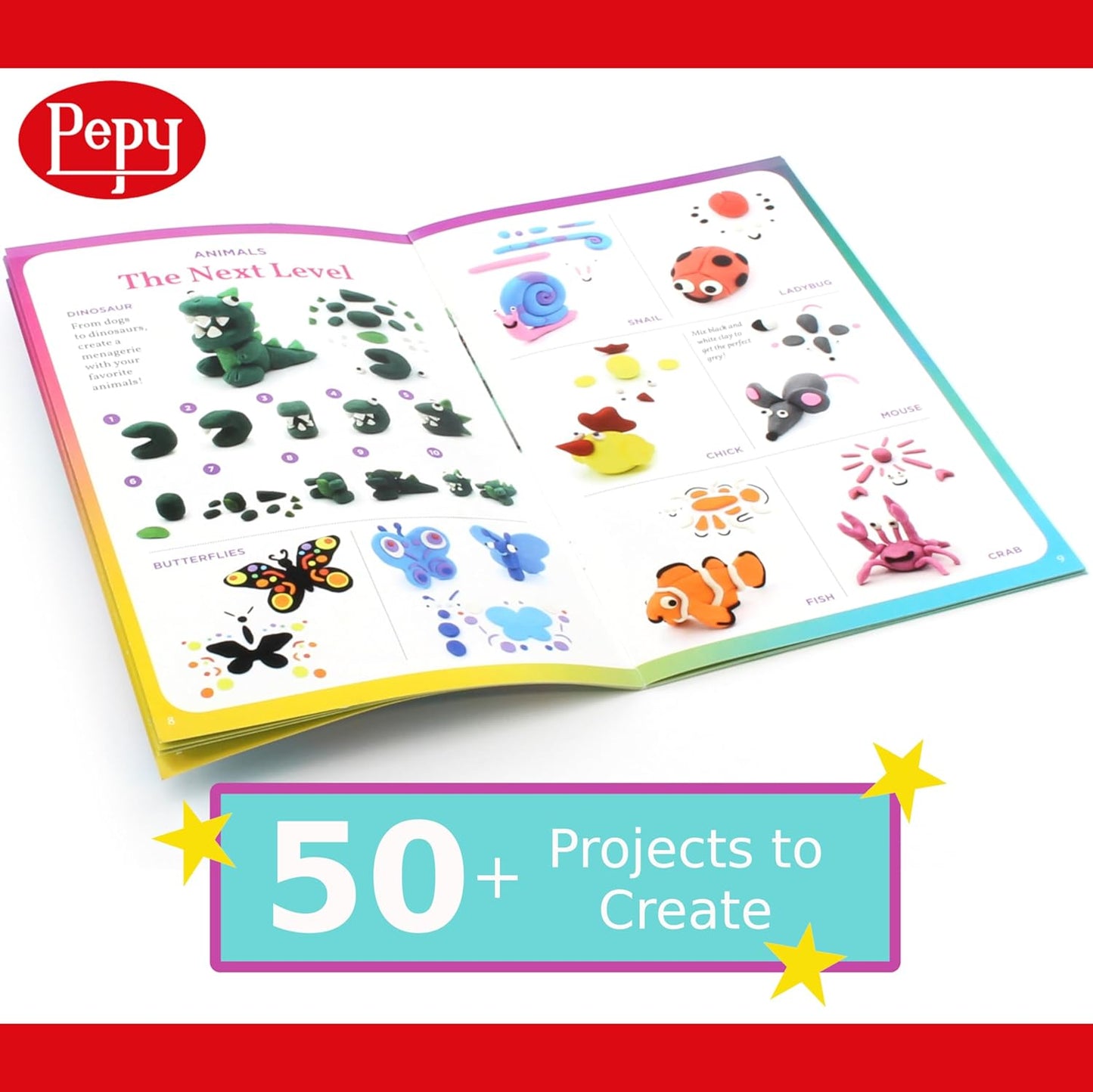 Pepy Plastilina Reusable and Non-Drying Modeling Clay Gift; Set of 24 Bars with Modeling Tools & Tutorial, 2 Each of 12 Colors, 1.4 oz Bars, Perfect for Arts and Crafts Projects