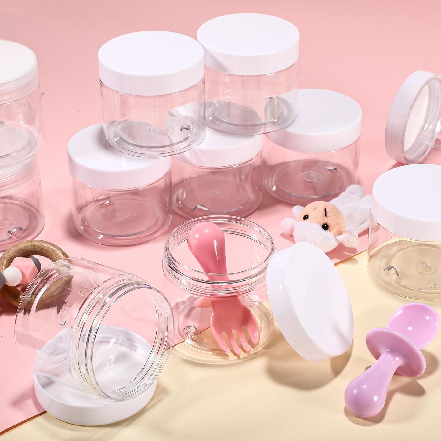 SATINIOR 36 Pieces 2 oz Plastic Jars with Lids Wide Mouth Airtight Reusable Container Acrylic Cosmetic Small Jars for Lotions Ointments Travel Toiletries Creams Make up Storage(White)