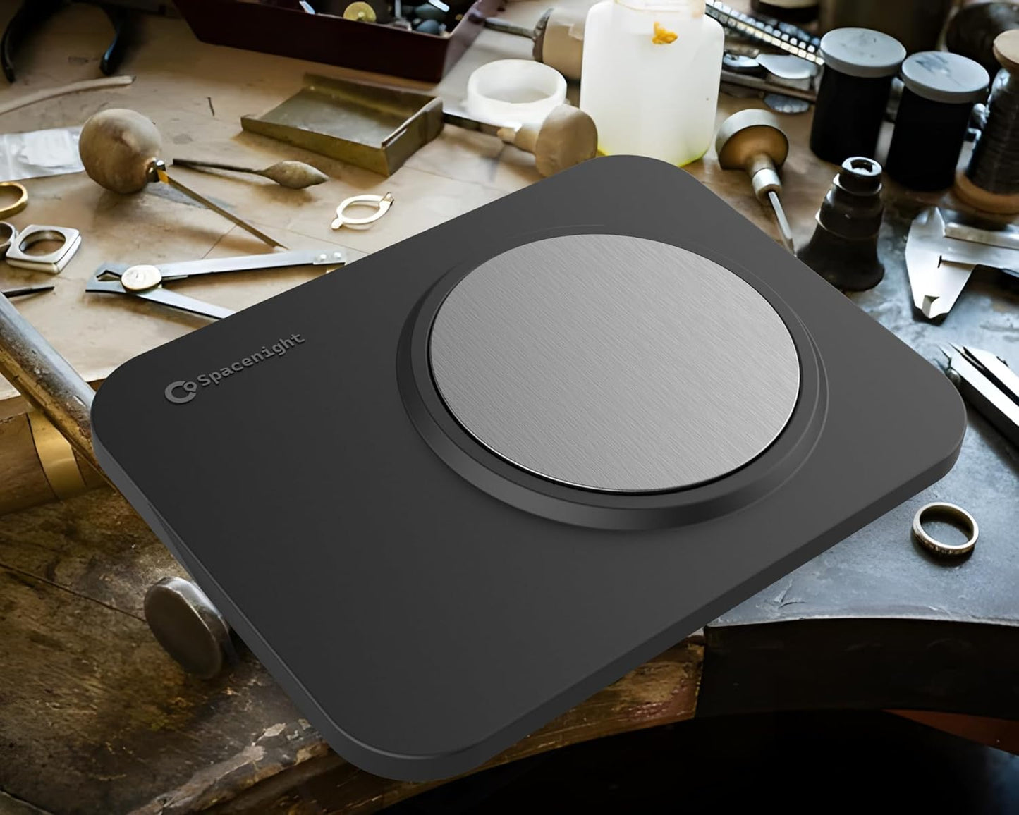 Steel Bench Block, Flat Anvil Metal Stamping Kit, Heat Treating HRC 52, Black Oxide, with Integrated Silicone Base for Stamping, Hand Engraving, Grinding and Polishing (Black)