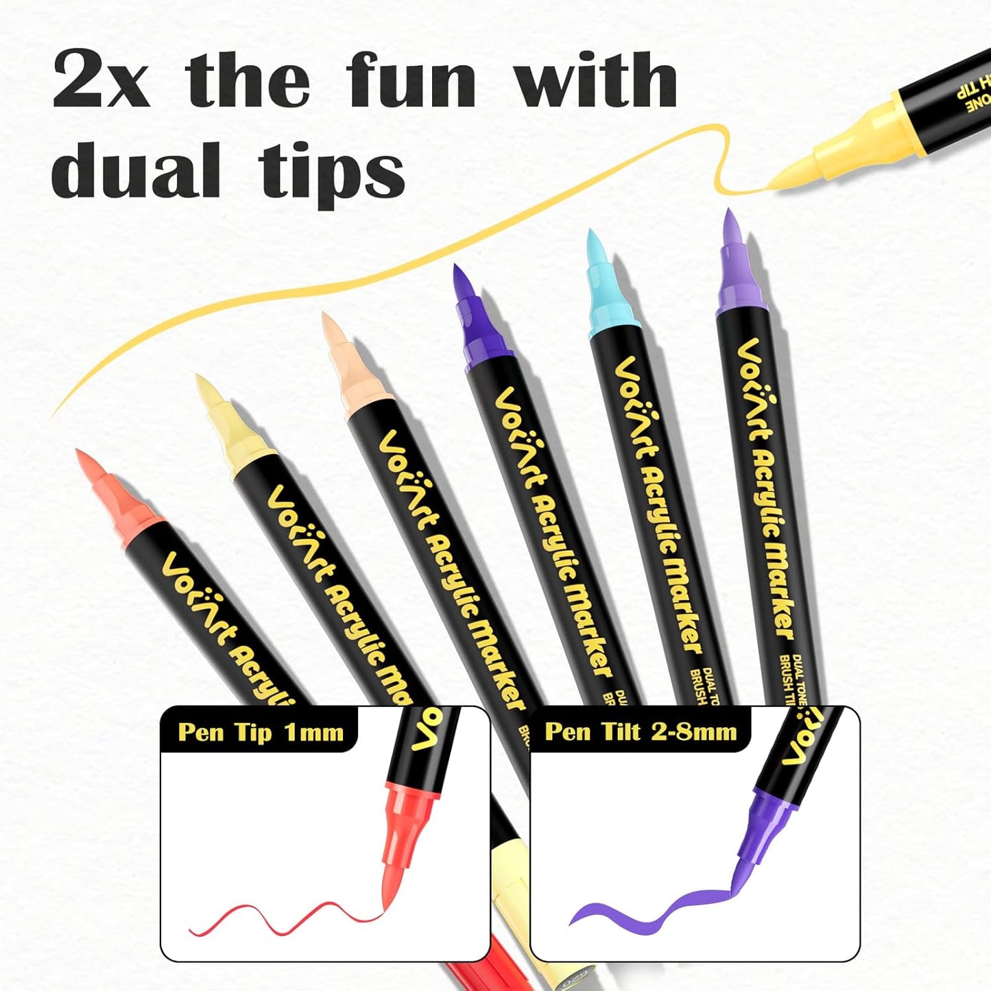 120 Colors Acrylic Paint Markers - 60 Dual Tip Brush Tip Acrylic Paint Markers Pens for Rock, Canvas, Ceramic, Wood, Glass, Paper - DIY Art Supplies for Artists, Kids, Adults, Holiday Decorations