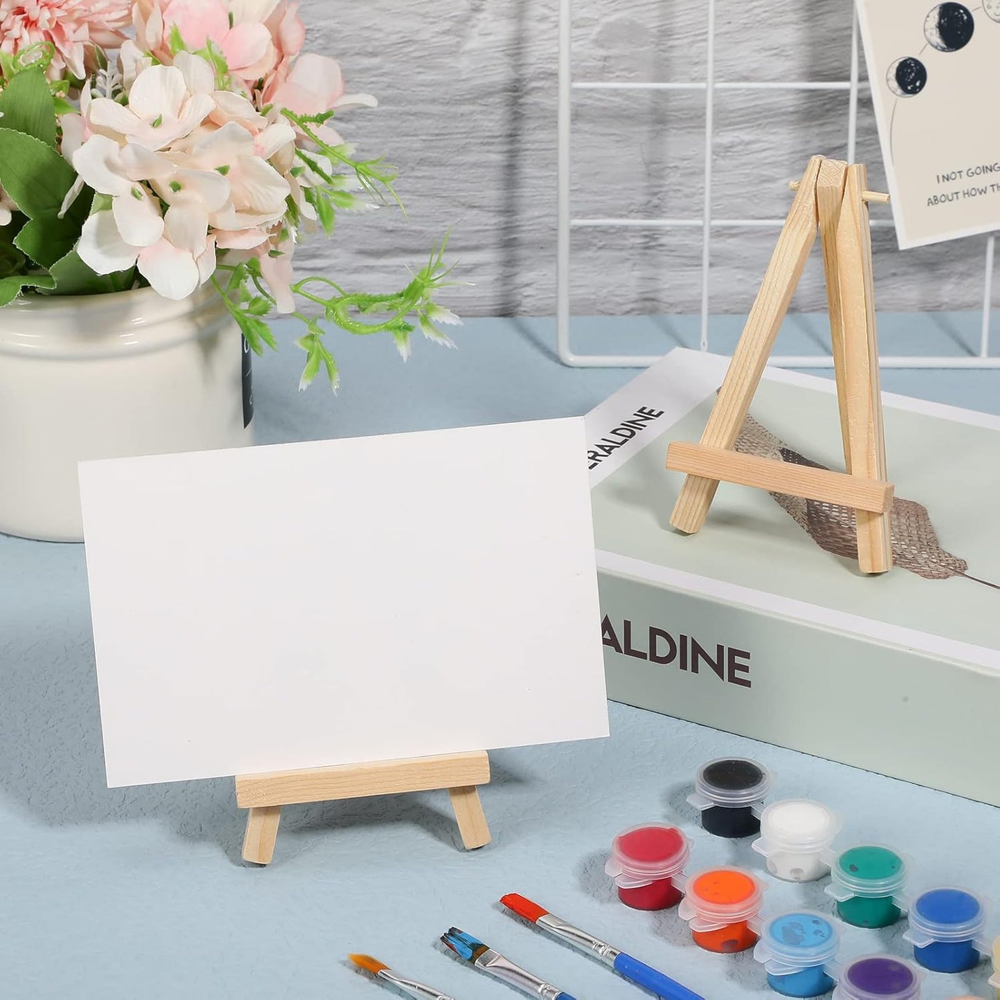 40 Pack 5 Inch Mini Wood Easel Stand Mini Wood Display Easel Wooden Tripod Holder Stand for Painting Portable Canvas Photo Picture Sign Displaying Small Business Cards Artist Phone Wedding