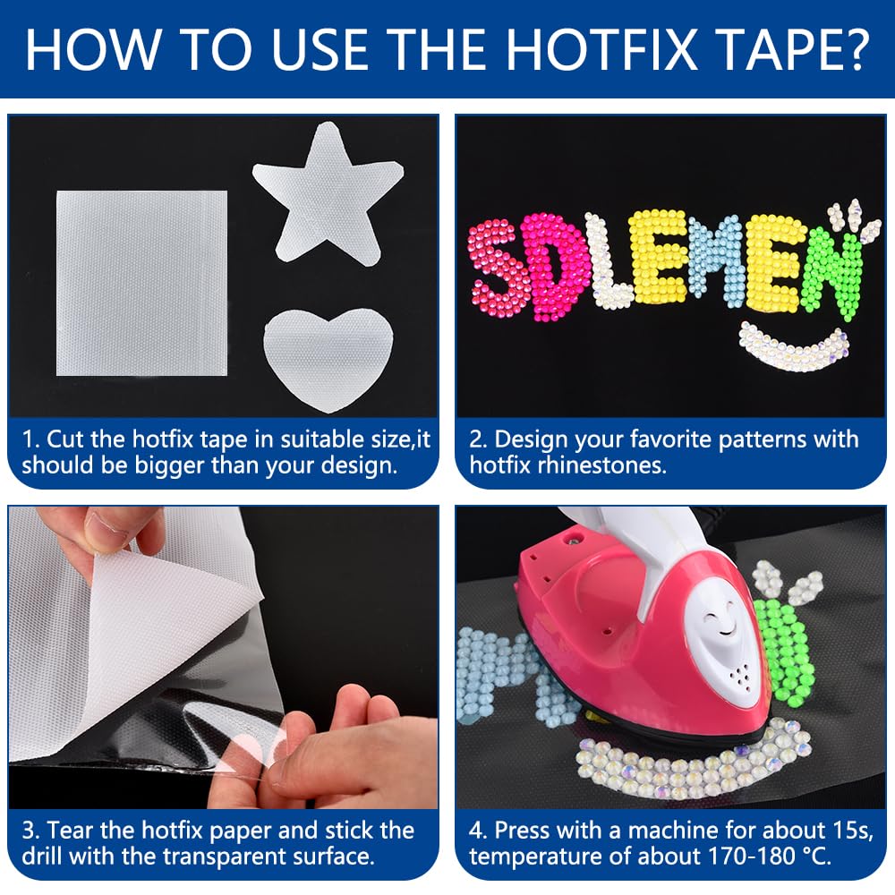 Blinginbox Hotfix Tape,Hot Fix Rhinestones Transfer Film Paper Iron on Rhinestones Transfer Paper.(16ft*9.5in)