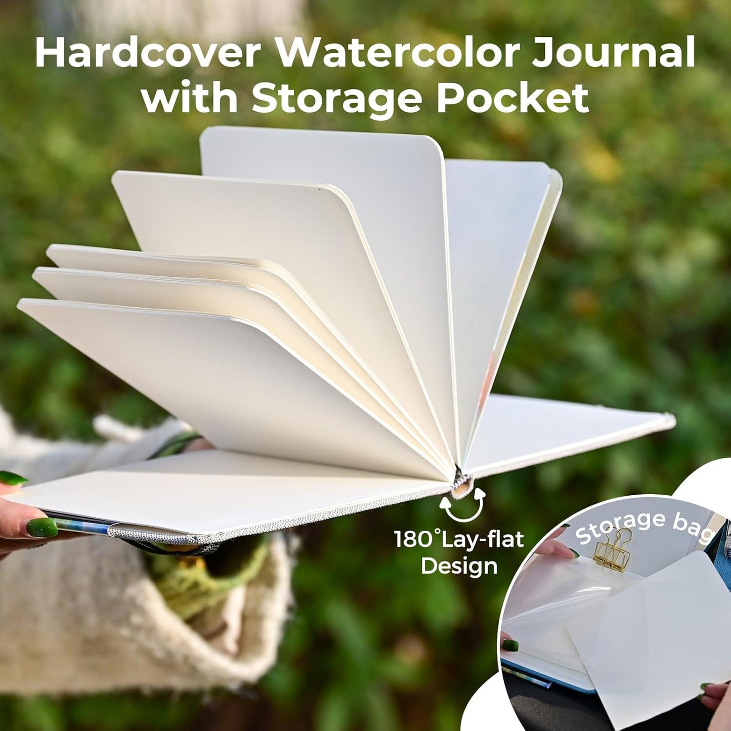 Funto Watercolor Journal, Square, 5.5x5.5, Portable 2-Pack, 48 Pages Each, Gray&Blue Cover, 110lb/230gsm, Art Supplies for Mixed Media