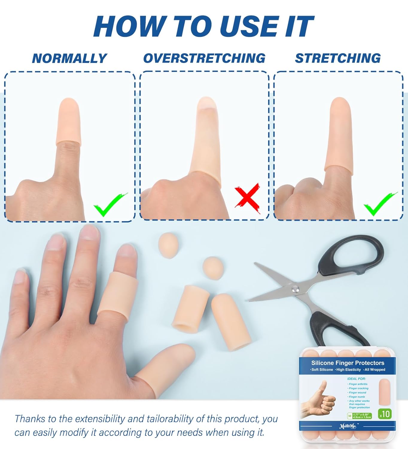MasterMo Gel Finger Cots Protectors, Silicone Fingers Covers Bandages Caps Sleeves for Fingertip Thumb Protection, Ideal for Trigger, Arthritis, Cracking, Blisters, Callus, Hangnail & Pain Relief (Nude, L, 12PCS)