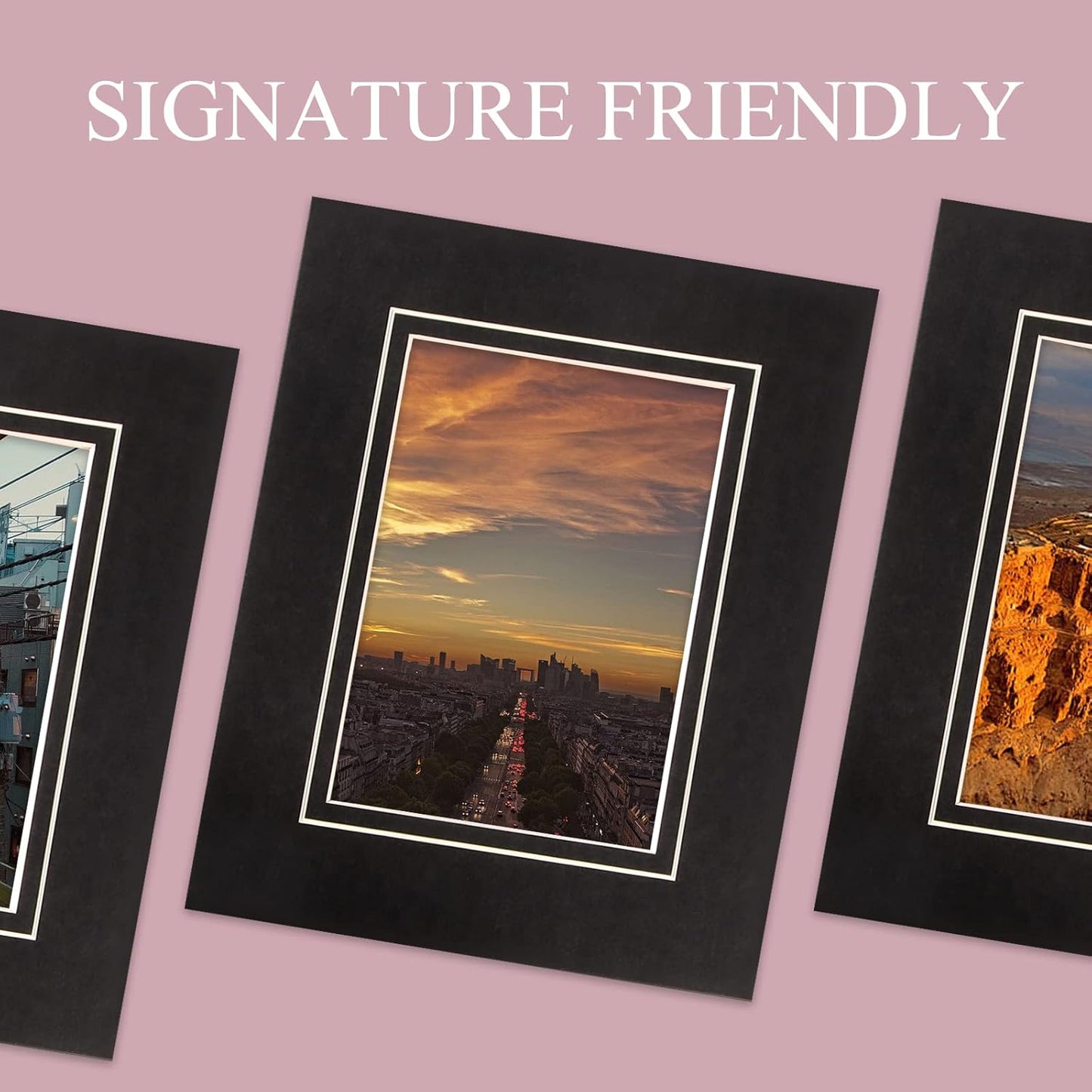 HOTUO 10 Pack Acid Free Black Picture Frame Mats, Pre-Cut 8x10 Picture Mats with Ivory Core Bevel Cut for 5x7 Photo, Signature Friendly 4 Ply Thickness Photo Mat for Frames (Black with V-Groove)