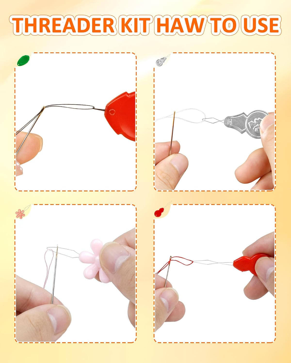 FIVEIZERO Needle Threaders Kit, 24 PCS Needle Threader for Hand Sewing, Needles Threader for Swing & Embroidery Floss with Embroidery Needles, Seam Ripper, Thread Snips, Thimble and Measuring Tape