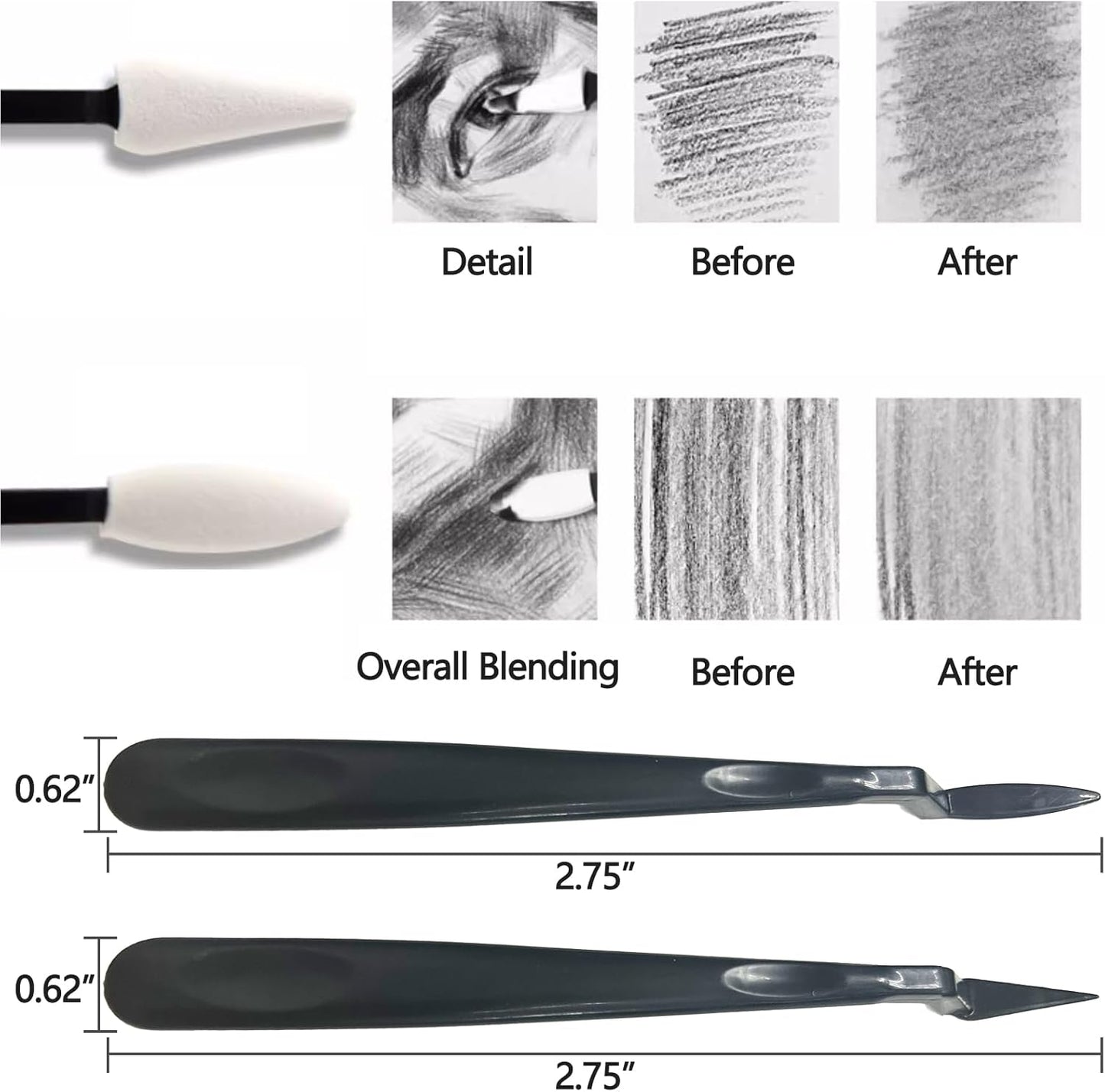 43 PCS Blending Stumps and Tortillions Paper Art Blenders Sketch Drawing Tools with Sketch Wipe Scrapers,Rub Sponge,Kneaded Eraser and Sandpaper Sharpeners