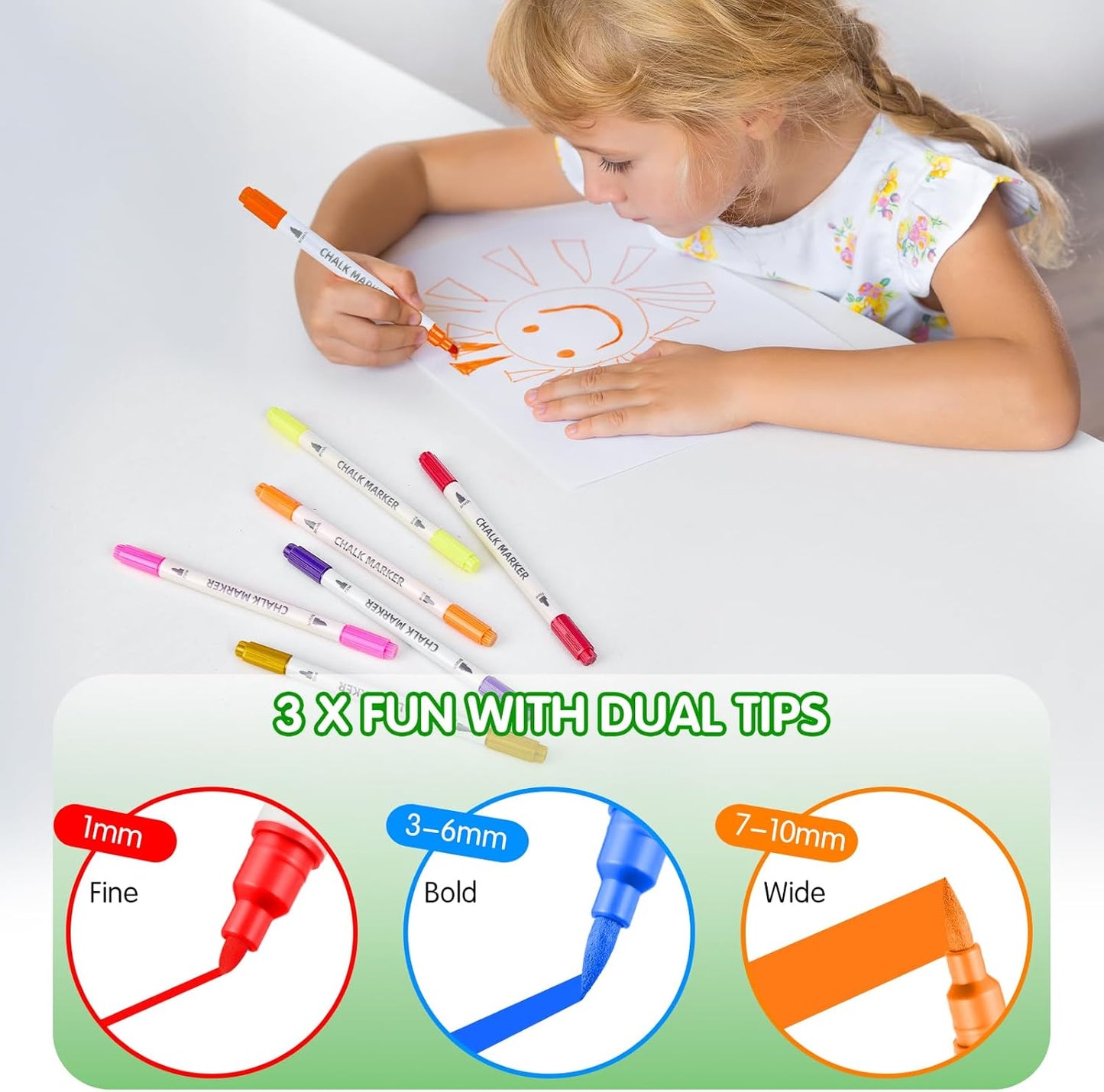 Stocking Stuffers, Liquid Chalk Markers Dual Wide & Fine Tip, 12 Colors Car Chalk Window Markers Pen for Glass Mirror Blackboard Halloween Decorations, Teen Girl Gifts Trendy Stuff