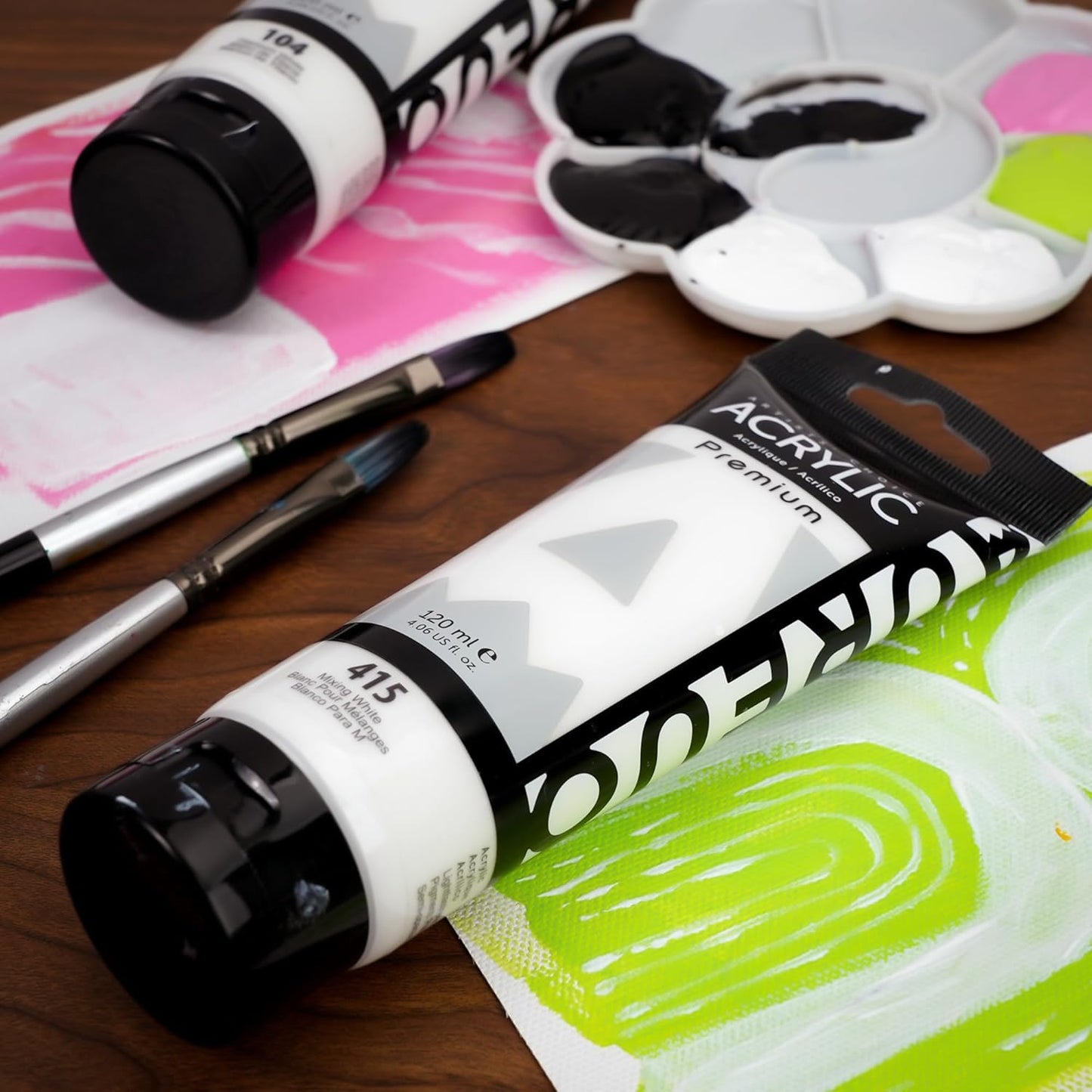 AUREUO White Acrylic Paint Set, 4 Fl Oz / 120ml 2 Tubes Set, Rich Pigment Art Craft Paints for Canvas, Rocks, Wood, Ceramic, Fabric