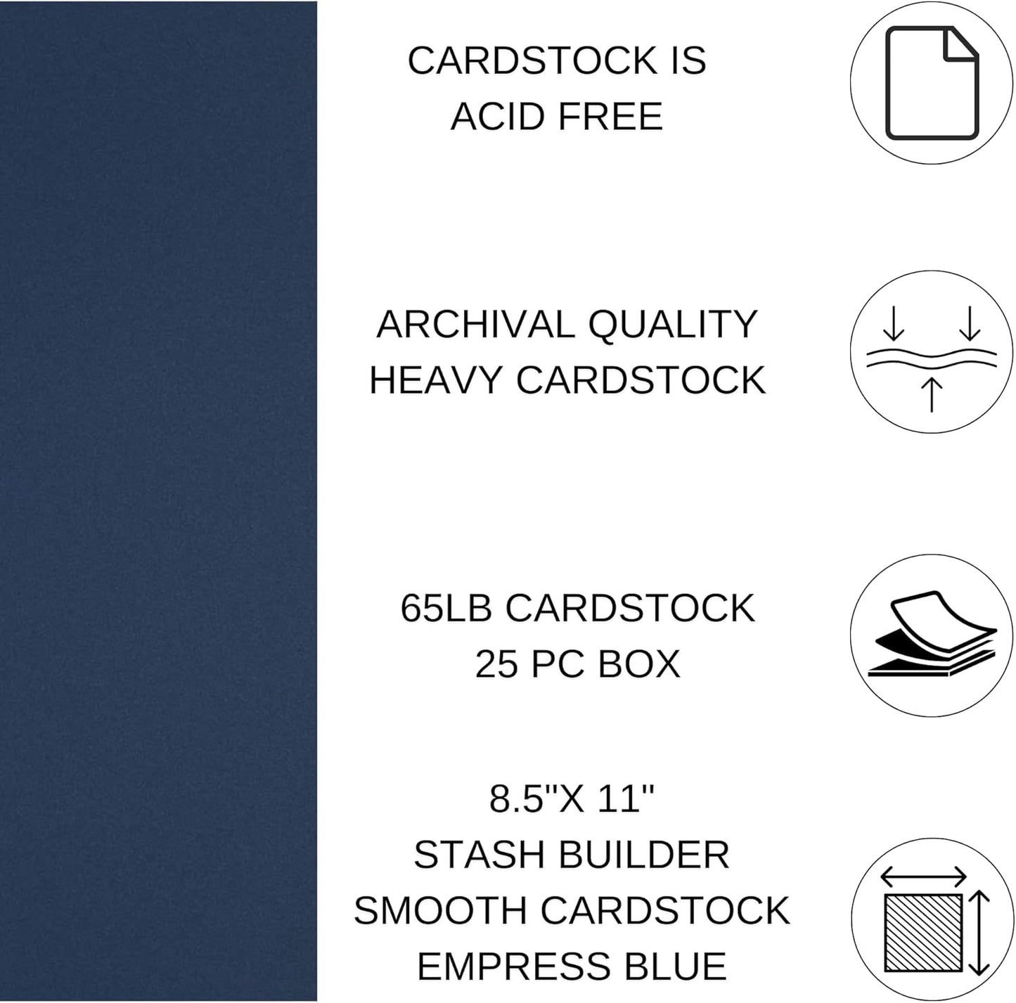 PA Paper Accents Stash Builder Cardstock 8.5" x 11" Empress Blue, 65lb Colored cardstock Paper for Card Making, Scrapbooking, Printing, Quilling and Crafts, 25 Piece Pack