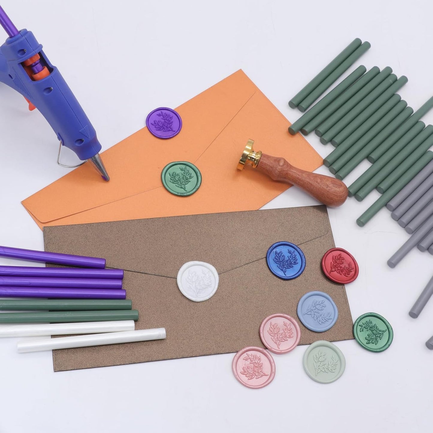 Olive Green Wax Seal Sticks 20pcs, Andotopee Glue Gun Wax Seal Sticks for Wax Seal Stamp, Premium Sealing Wax for Envelope Letter Seal Wedding Invation Craft Adhesive, Great Gift Ideas (Mini Size)