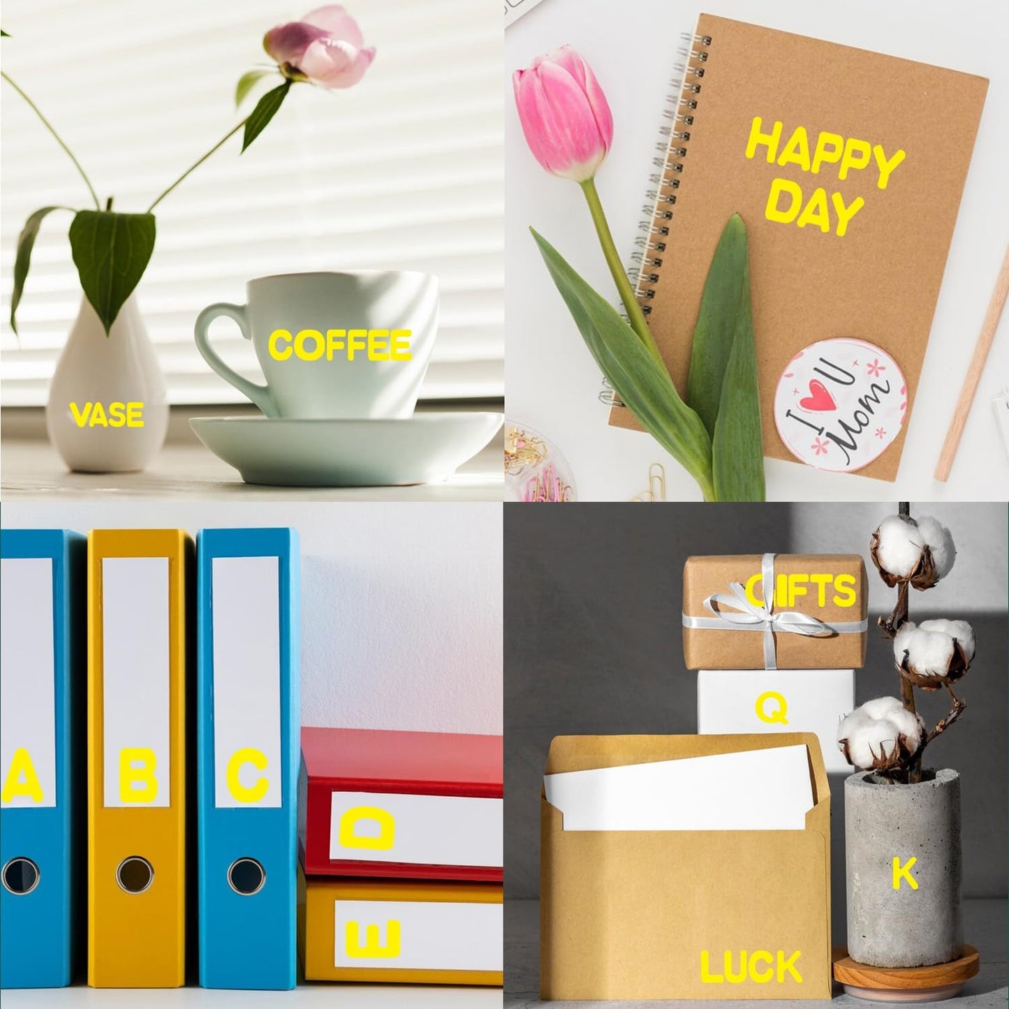 Starboling Letter Stickers, 1/2 inch Yellow Alphabet Stickers, Self-Adhesive Vinyl for Mailbox Numbers, Bulletin Boards & Home Decor