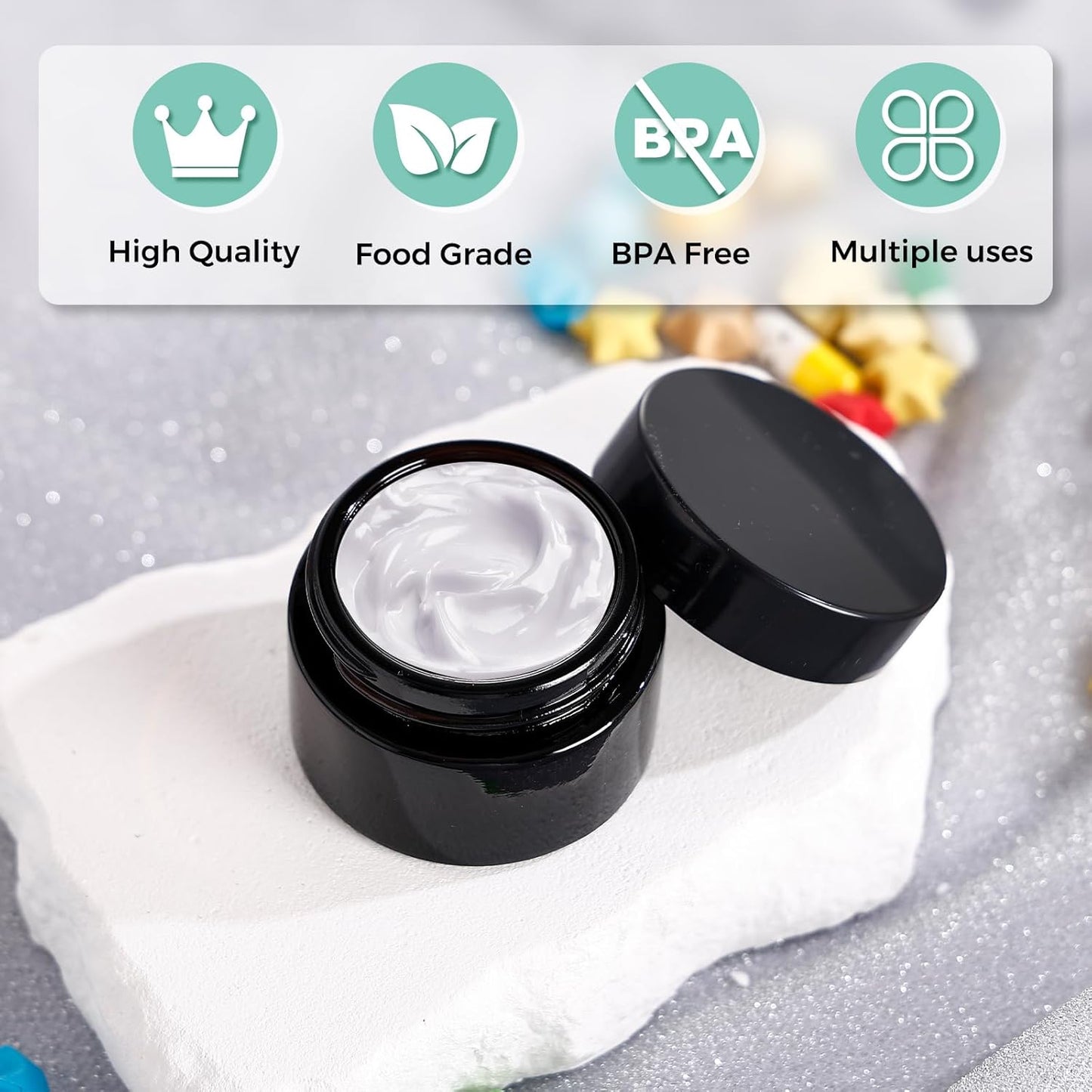 1OZ Amber Glass Jars with lids, 36 Pack Empty Cosmetic Jars, Refillable Airtight Wide Mouth Container for DIY, Sample, Cream, Lotion, Candle Making, Powder, Cosmetic