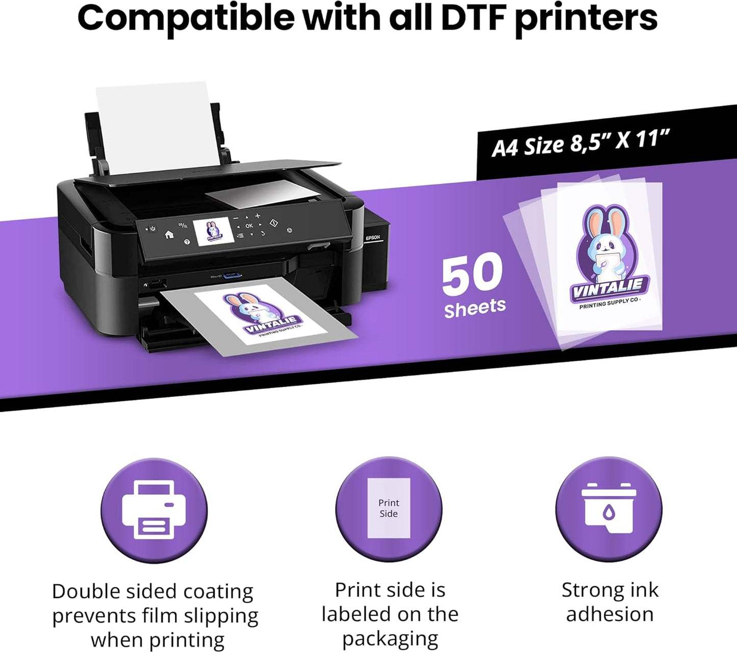 DTF Transfer Film – A4 (8.5”x11”)100 Sheets Premium Matte Double Sided DTF film PET Transfer Paper Direct to T Shirts