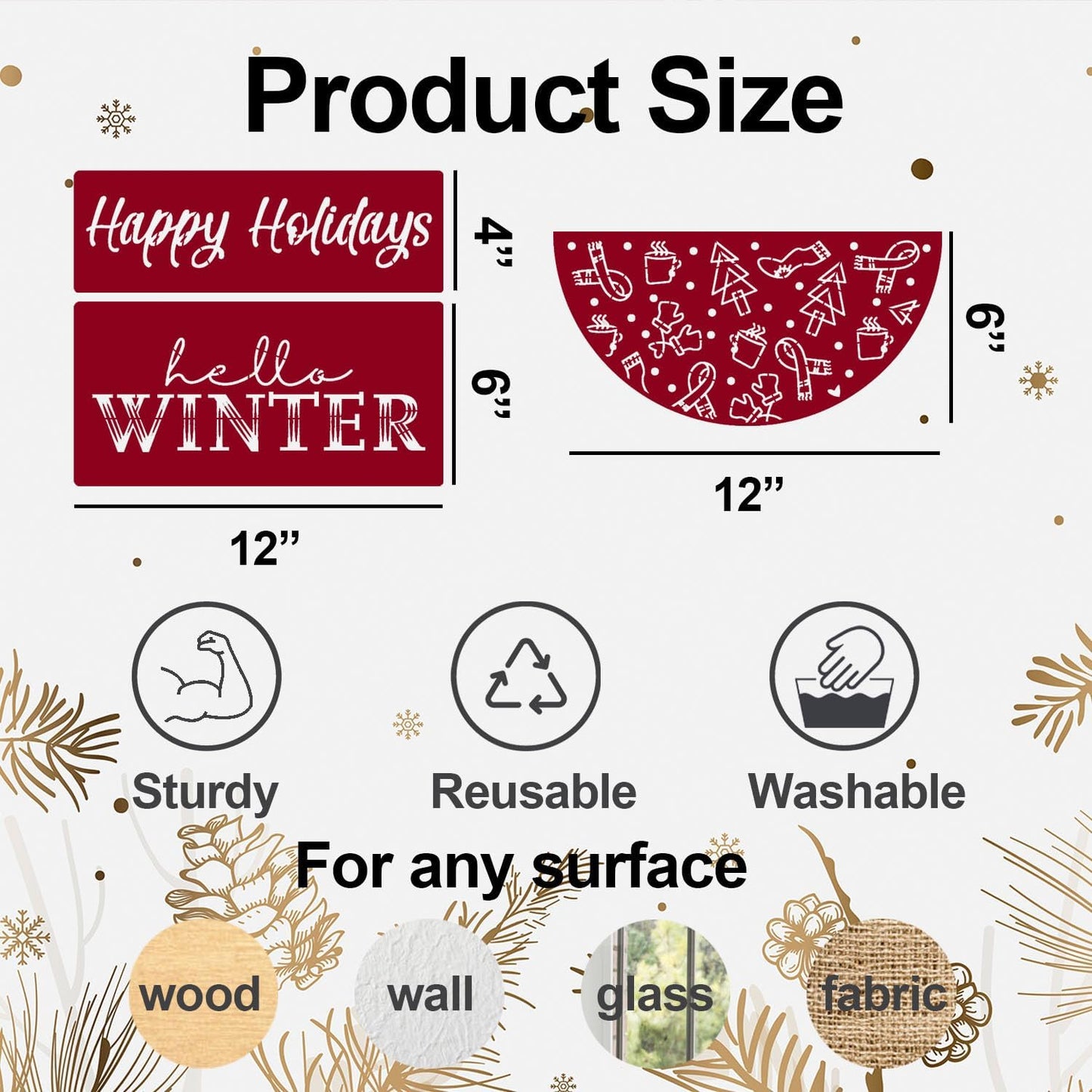 Christmas Stencils for Door Mats 12” Christmas Stencils for Crafts Reusable Christmas Stencil Holiday Drawing Templates for Painting on Wood Doormat Fabrics Decor