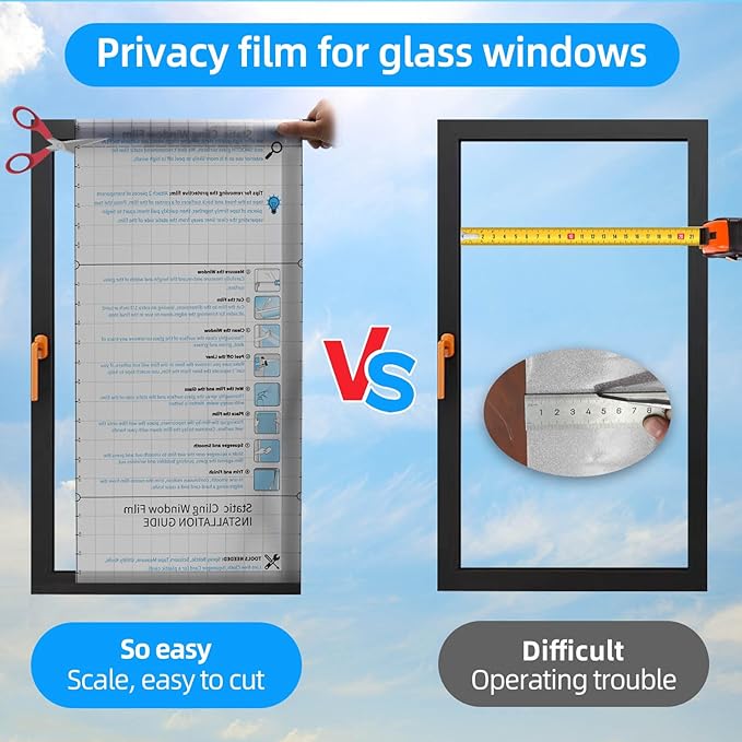 Window Privacy Film Frosted Glass Window Film Heat Blocking Window Tinting Film for Home Non Adhesive Static Cling Removable Frosting Bathroom Door (Pure, 23.6 x 157.4 Inch)