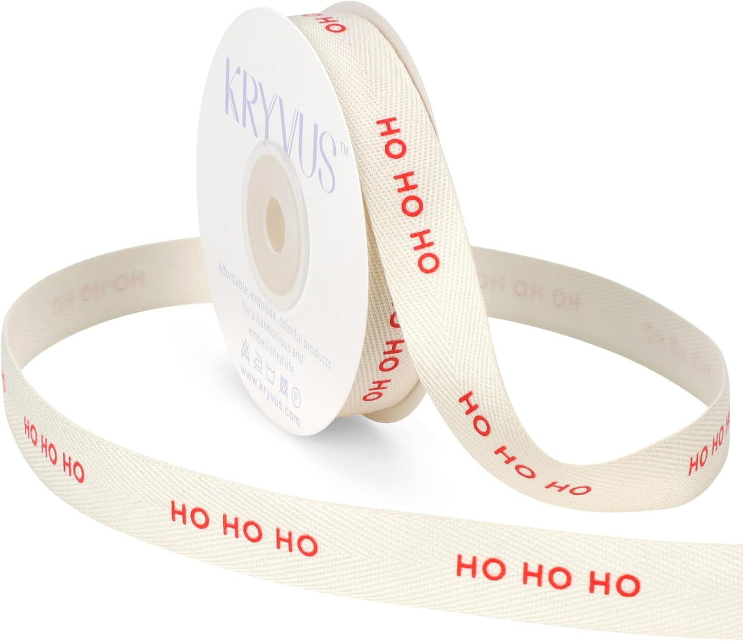 HO HO HO Ribbon - 5/8 Inch x 12 Yards Cotton Herringbone Ribbon, Natural Twill Tape Ribbons for Gift Wrapping, Christmas, Birthdays, Weddings, Anniversaries, Valentine's Day, Mother's Day