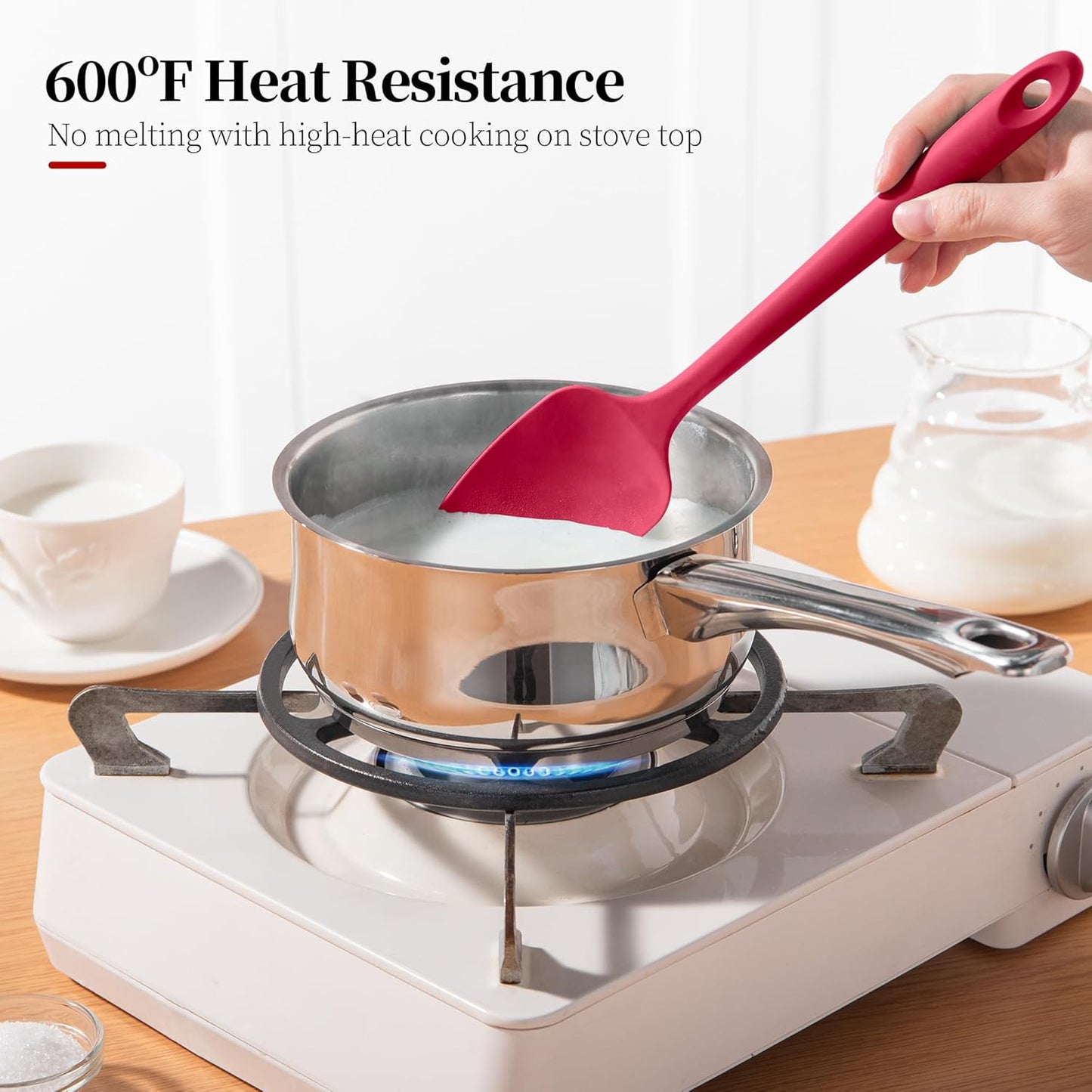 Silicone Flat Spoon Spatula Set, Luxiwise 600ºF Heat Resistant Kitchen Baking Scraper Cooking Spoonula Non-Stick BPA-Free Dishwasher Safe for Seamless Mixing Folding Scraping Serving (Aqua Sky & Red)