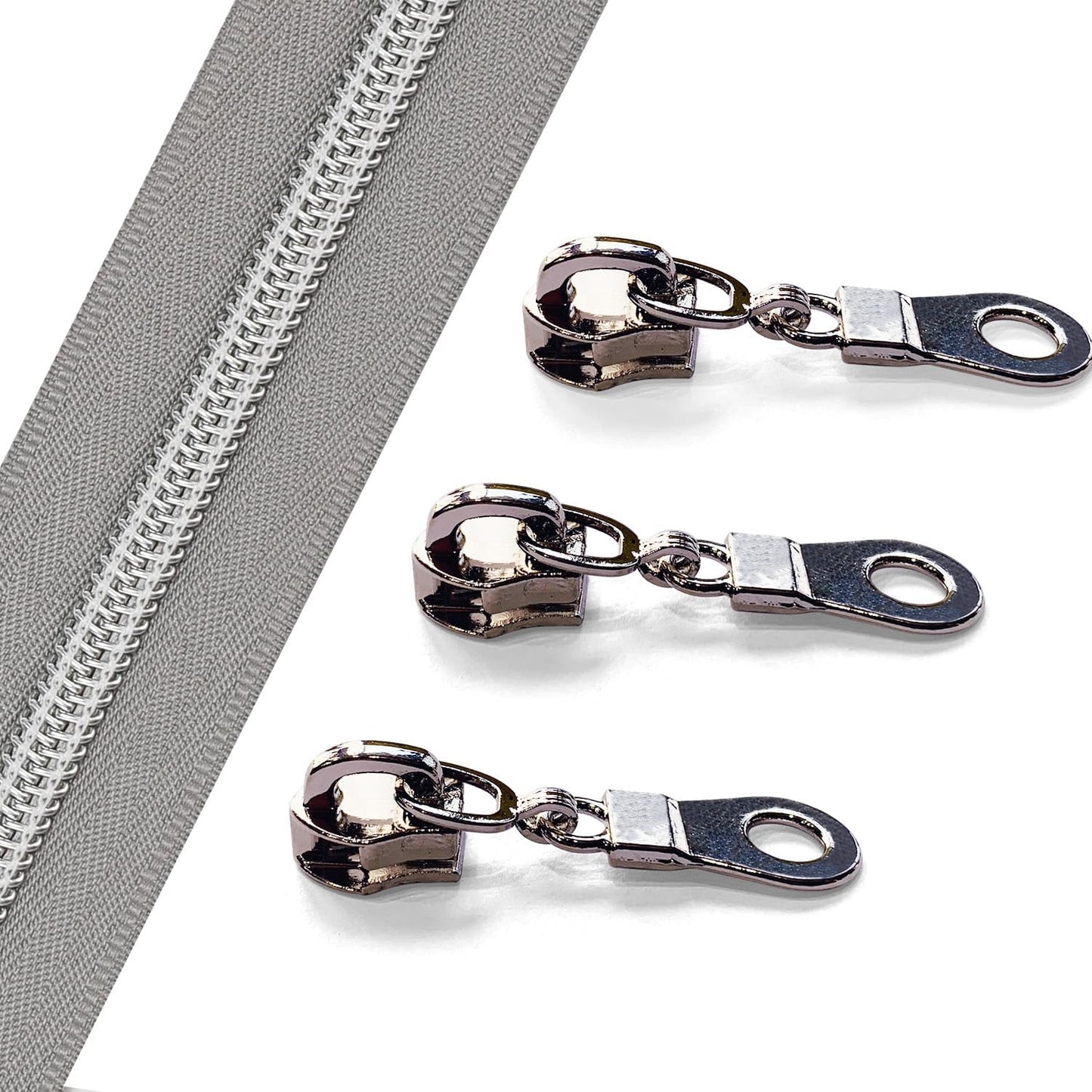 Sawoake 10 Yards Bulk #5 Nylon Coil Zipper, Pale Bluish White With Silver Teeth, 10 Sliders for DIY Sewing Craft Bags