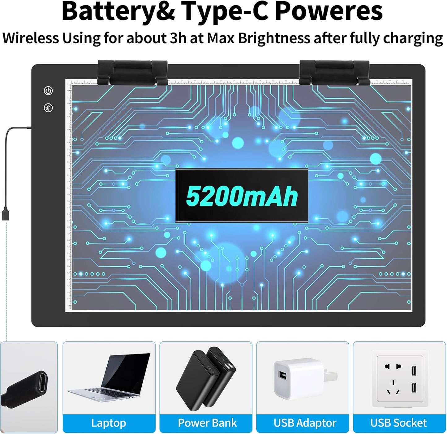 Rechargeable A2 Light Box (23.7"x15.8"), 3-Color Light LED Light Pad for Tracing, Large Diamond Painting Light Board, 6 Levels/Stepless Dimming Light Table for Drawing, Sketching, Animation