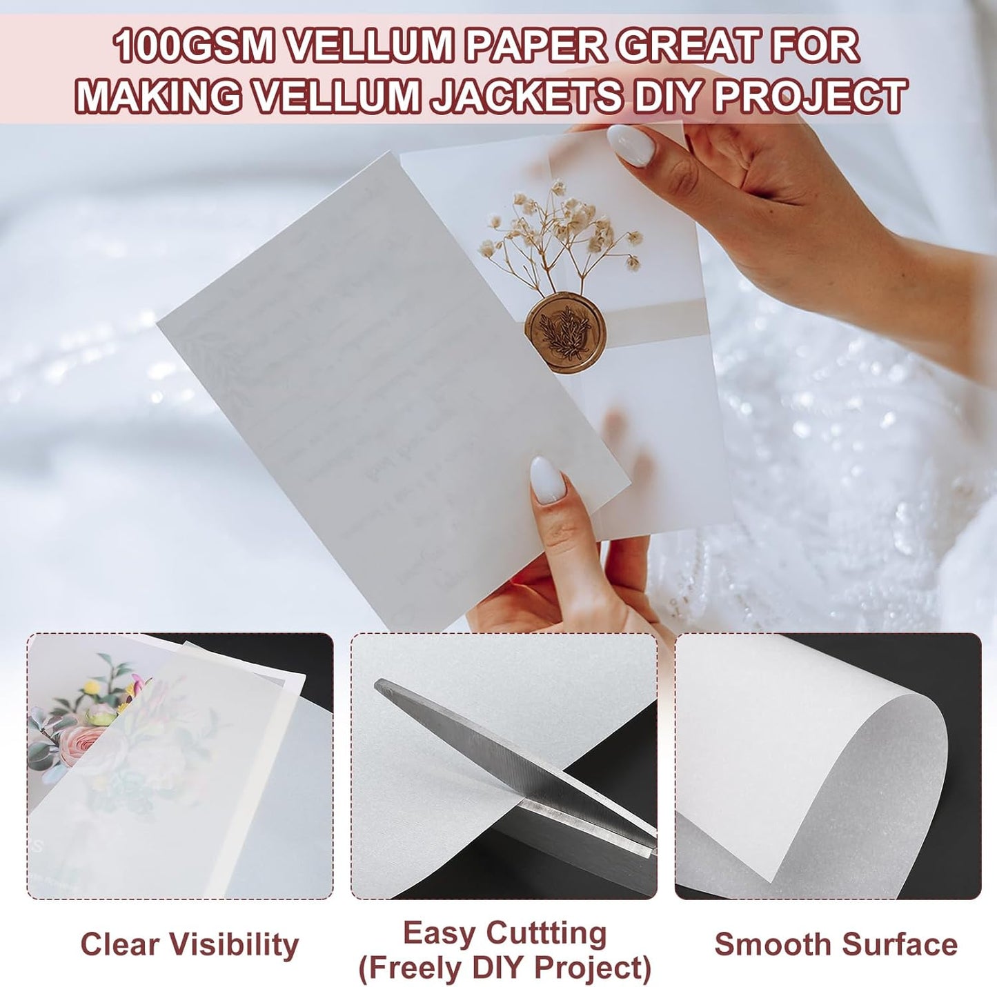 PATIKIL 30 Sheets Vellum Paper 4.25x5.5, Vellum Paper Printable Translucent Paper 100GSM Colored for Invitations Laser Inkjet Printing Card Making Crafting Wedding Tracing, Blue
