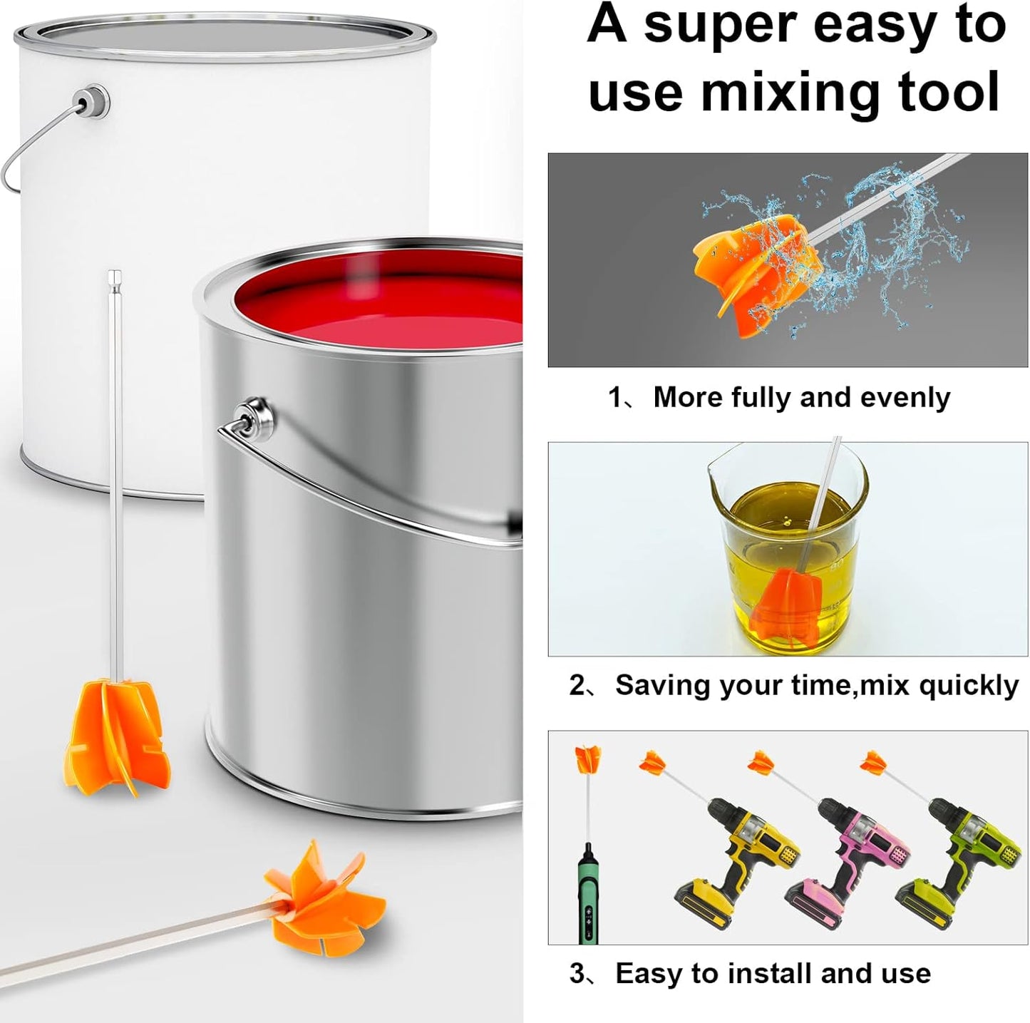 New Design Paint Mixer Drill Attachment with 1/4"Hex Shank Adapt to Quick Chuck Drill,Multipurpose Paint Stirrer for Liquids that Require Constant Stirring(Resin,Epoxy,Paint and etc.)