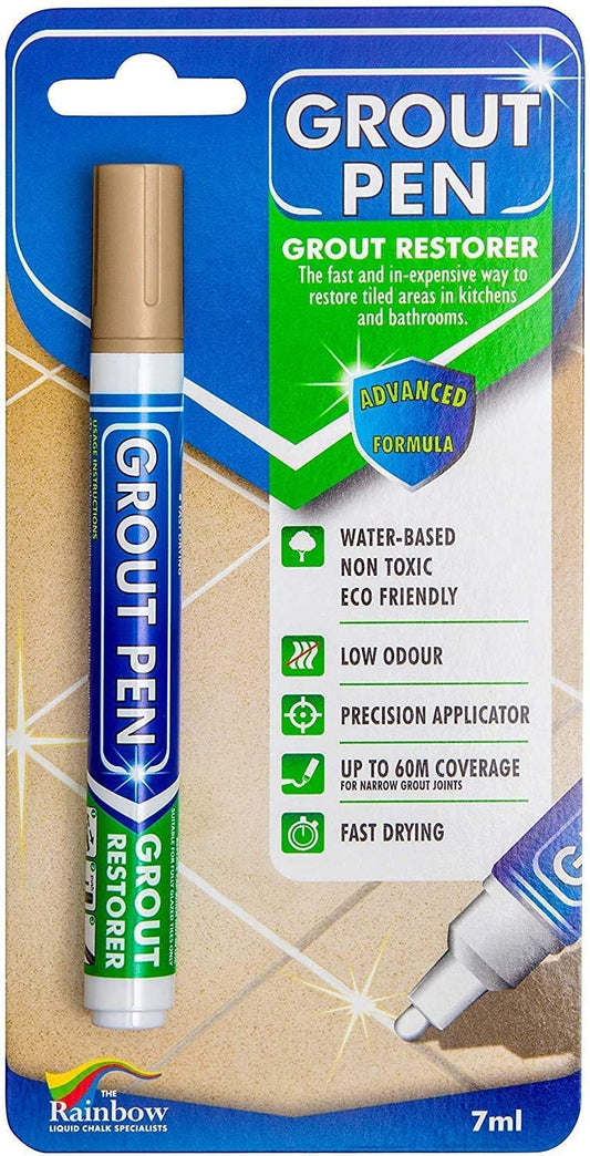 Grout Pen Beige Tile Paint Marker: Waterproof Grout Paint, Tile Grout Colorant and Sealer Pen - Beige, Narrow 5mm Tip (7mL)