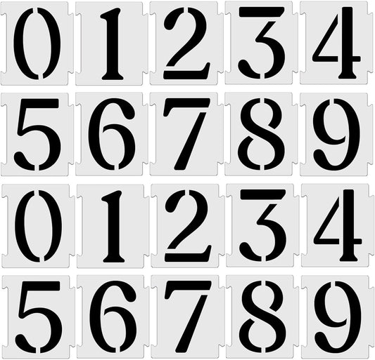 YEAJON 10 Inch Curb Stencil Kit 0-9 Address Number Stencils, 20Pcs Reusable 14 Mil Mylar Plastic Templates for Painting on Road, Wall, Wood, Mailbox