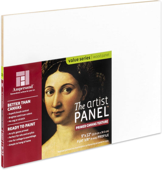 Ampersand Art Supply Wood Gesso Art Painting Panel: Canvas Texture, 3/8 Inch Depth, 9" x 12"
