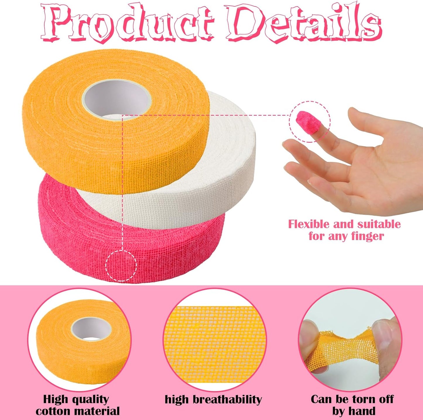 LLMSIX 3pcs Thimbles Type for Hand Sewing, Finger Protectors for Sewing, Soft & Breathable Finger Tape for Moms Wives Hand DIY Sew Gifts