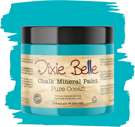 Dixie Belle Paint Company Chalk Finish Furniture Paint - Pure Ocean (16oz) - Matte Bright Teal Chic Chalk Mineral DIY Furniture Paint