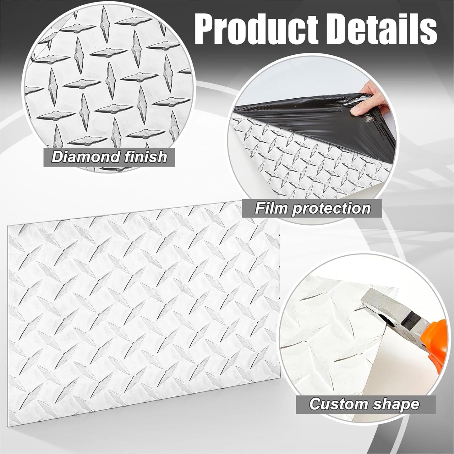 1pcs Diamond Plate Sheet Metal Heavy Duty Tread Aluminum Sheet Diamond Tread Plate for Wall Covering, Cargo Trailer, RV and More (9'' X 12'' X 0.08'',Silver)