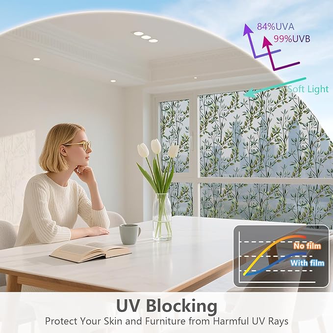 NINETREX One Way Window Privacy Film, Daytime Privacy Static Cling Sun Blocking Anti UV Reflective Window Tint for Home and Office 29.5 x 157.4 inches, Silver Leaf